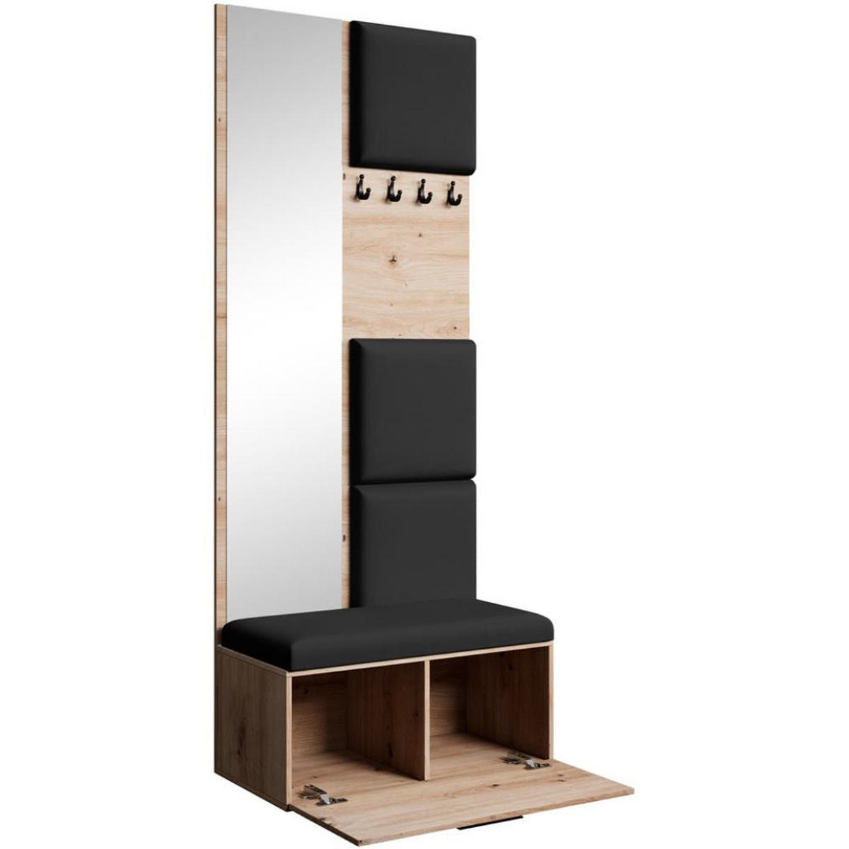 GARDEROBE Margaret III 81/203/43 mit gepolsterten Paneelen - Schwarz/Eiche Artisan, Holzwerkstoff/Kunststoff (81/203/43cm) - Beautysofa