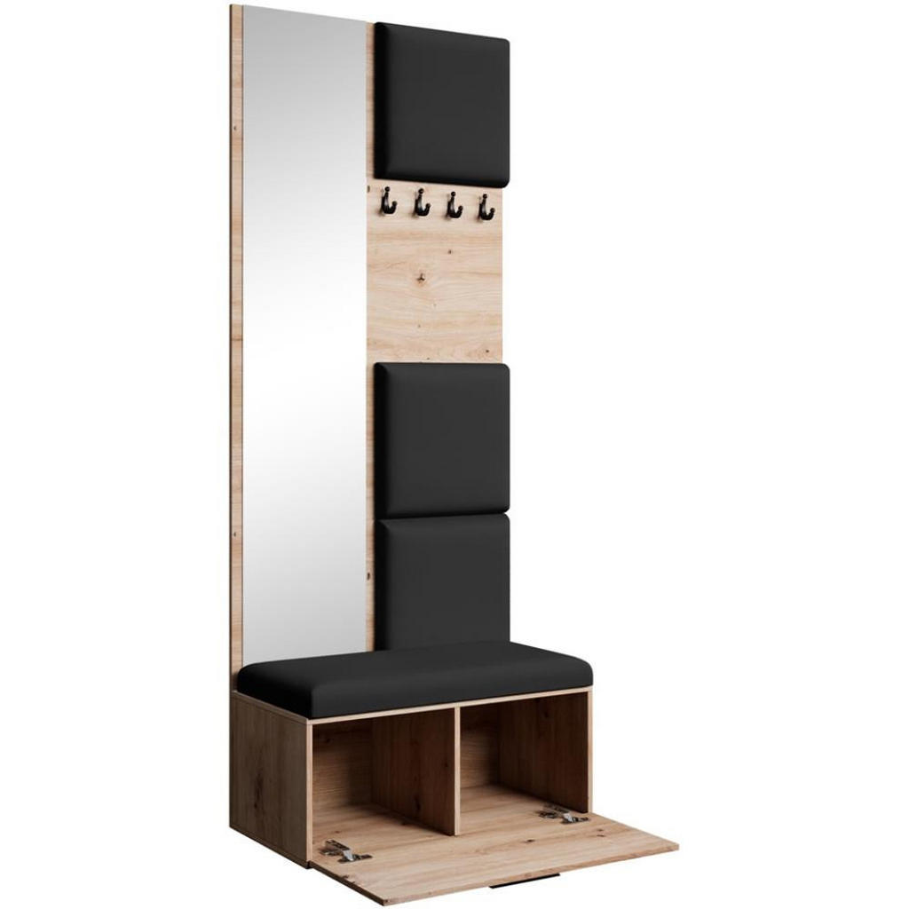 Thumbnail - Beautysofa Garderobe, Eiche Artisan, Schwarz, Kunststoff, 81x203x43 cm, Garderobe, Garderoben-Sets & Serien, Garderoben-...