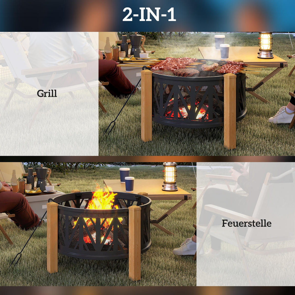 FEUERSCHALE Metall Schwarz Braun - Multicolor, Metall (75/58/75cm) - Outsunny