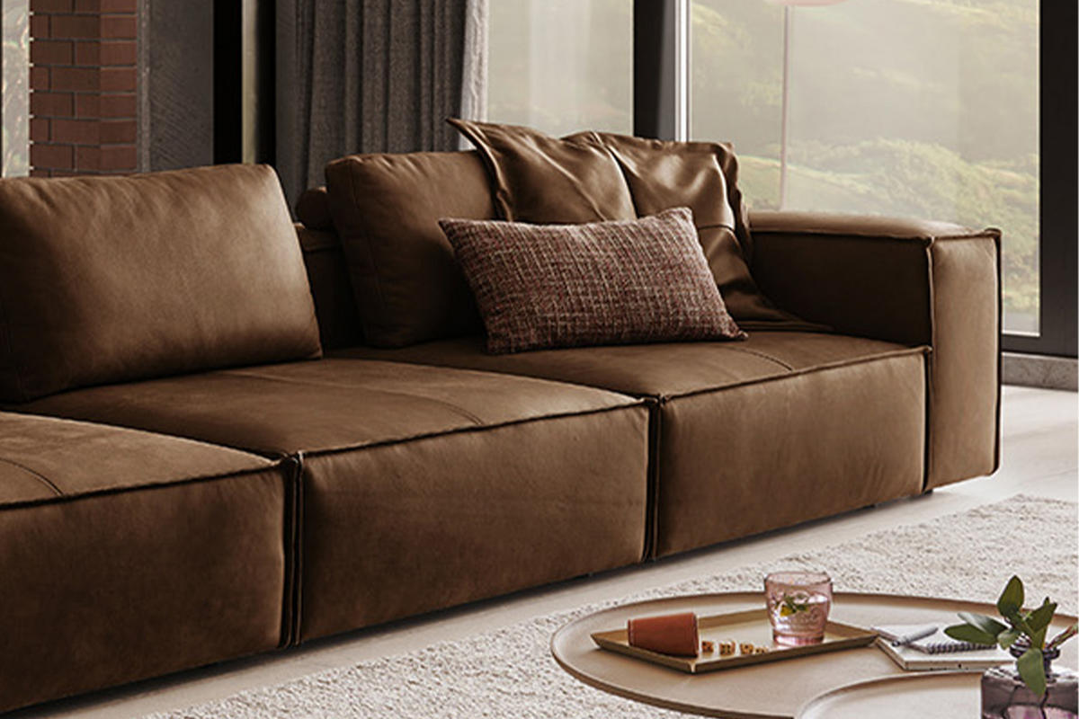 SOFA CARMO Braun Leder - Dunkelbraun/Schwarz, Leder/Kunststoff (366/68/118cm) - KAWOLA