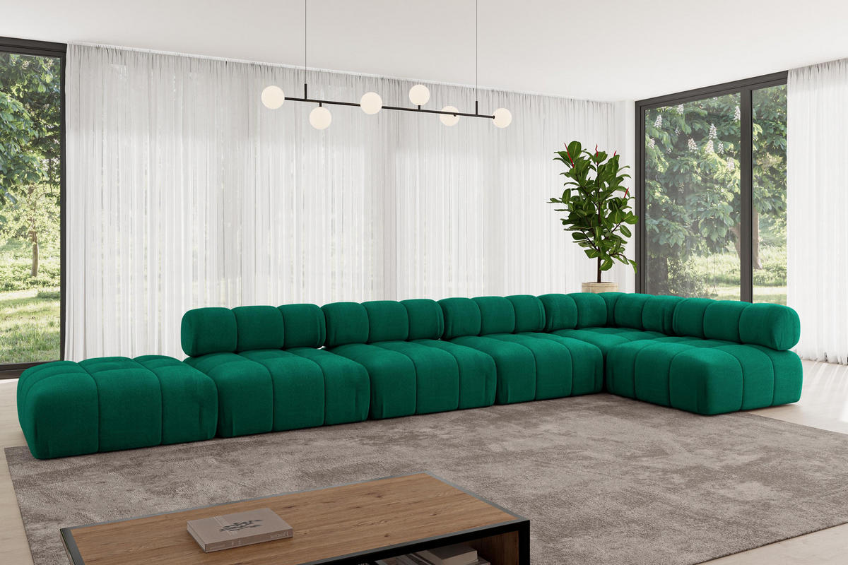 ECKSOFA modulares Sofa Favio-L3 - 475x190x70 cm Dunkelgrün Velours - Dunkelgrün, Holzwerkstoff/Textil (475/190cm) - ALTDECOR
