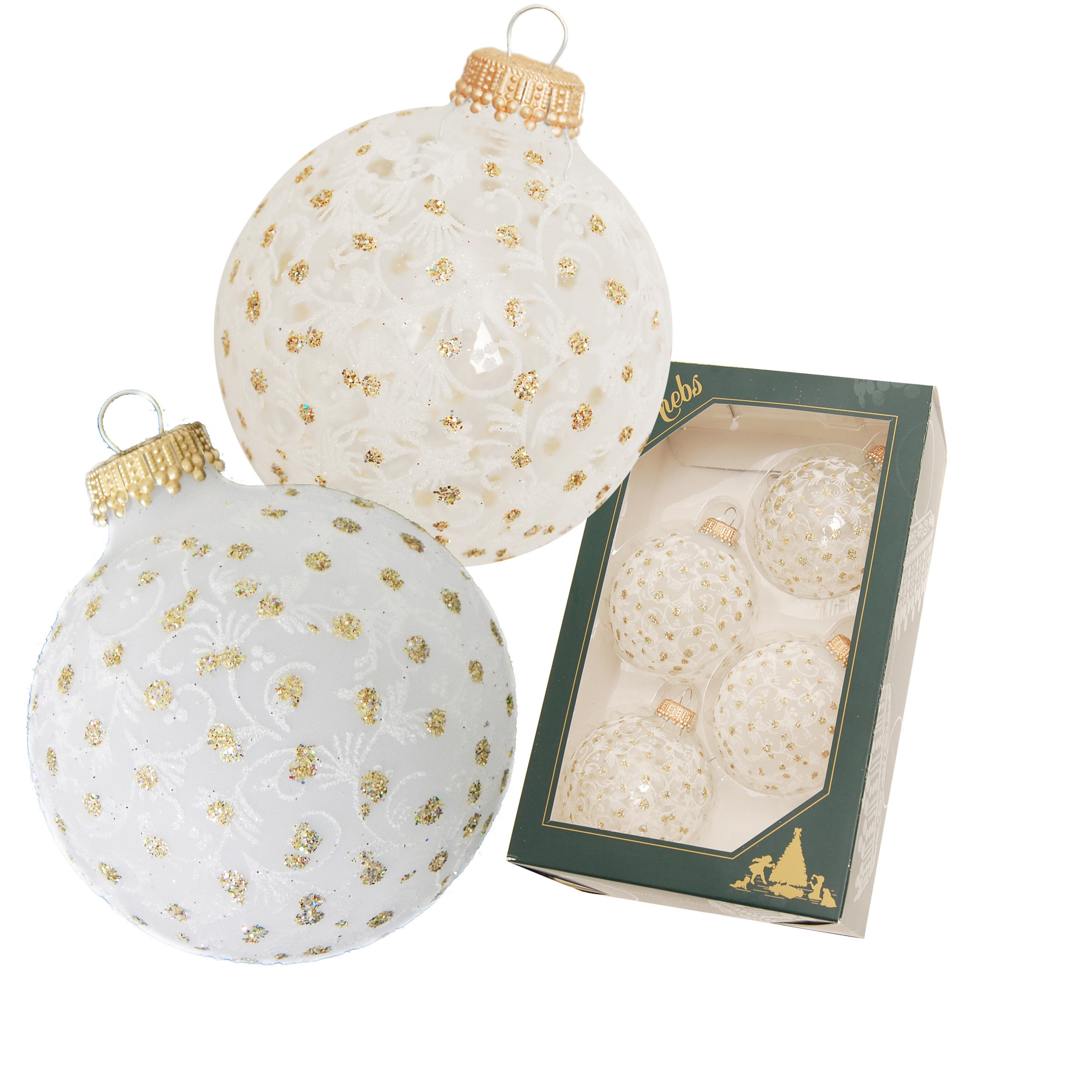 CHRISTBAUMKUGELN Glitterranken Goldfarbig 7cm (Glas / 4 Stk.) - Goldfarben, Glas (6/7/6cm) - Krebs Glas Lauscha