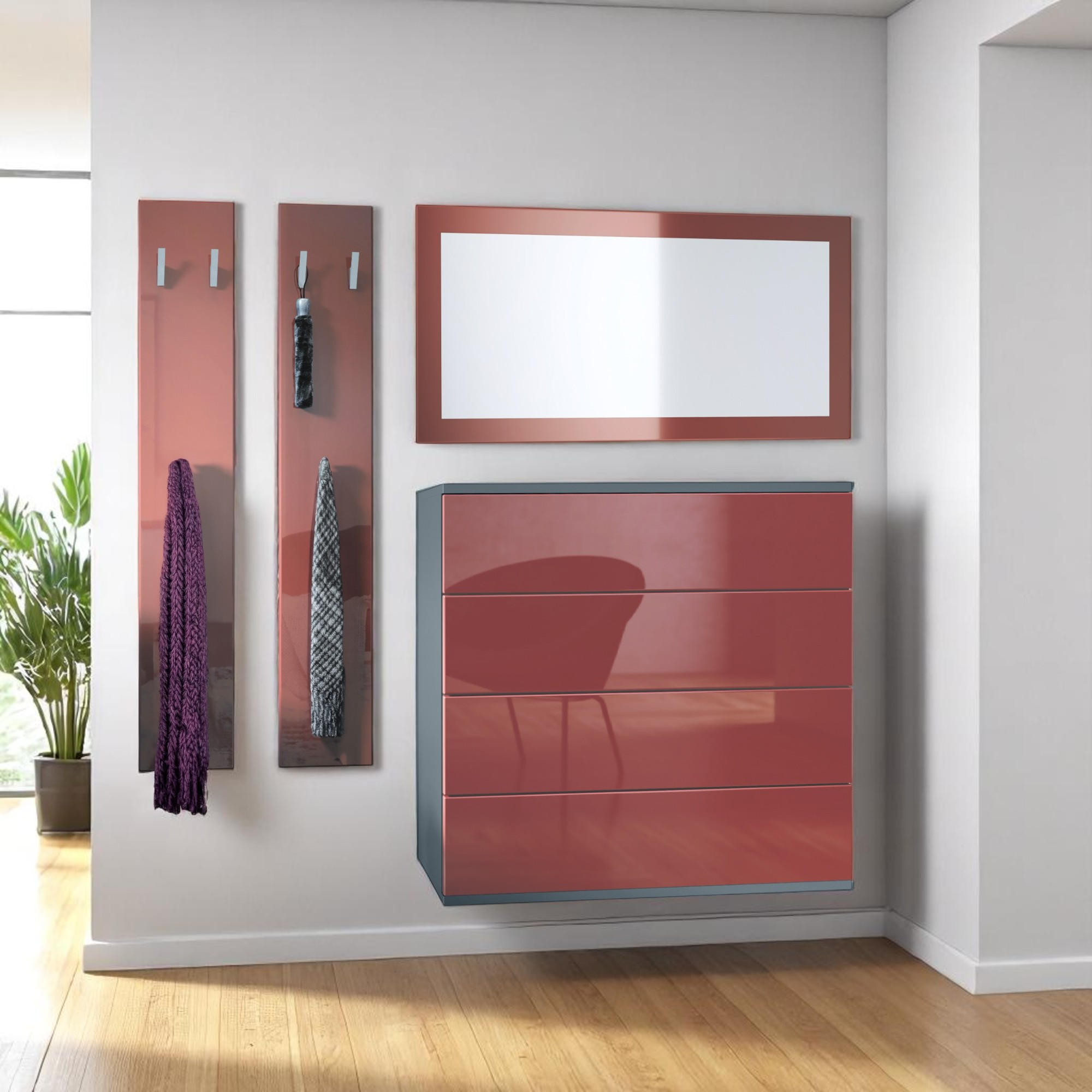 GARDEROBE Horizon Bordeaux Hochglanz - Bordeaux, Holzwerkstoff (142/146/35cm) - Vladon