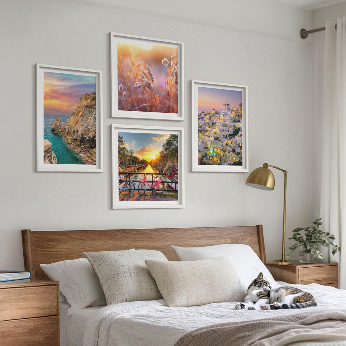BILDER SET 4er Set - 50x50 cm & 40x60 cm Weißer Rahmen - Sonnenuntergänge am Meer - Weiß, Kunststoff (50/50cm) - TULUP
