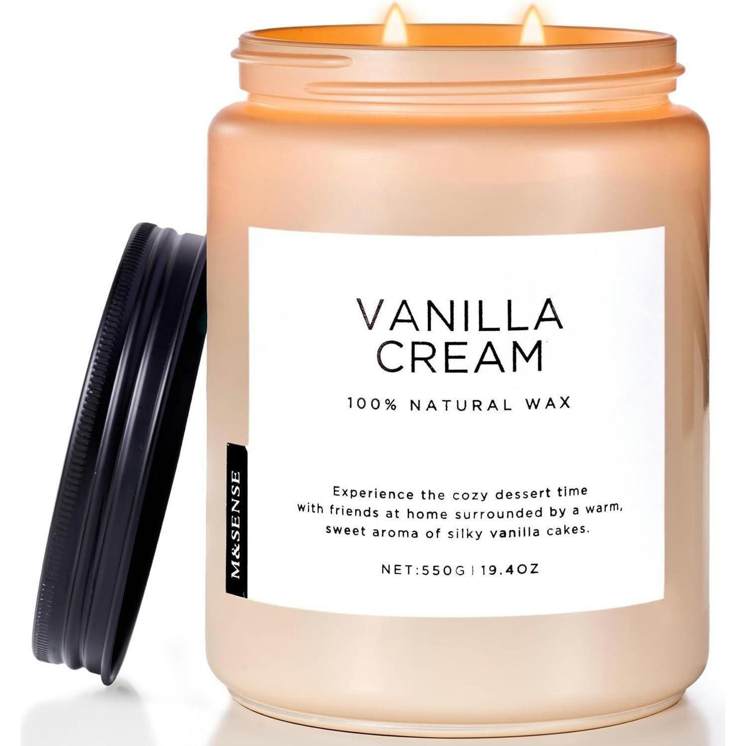 DUFTKERZE Vanille im Glas 550g 110 Stunden Brenndauer 2 Dochte - Creme, Paraffin (13cm)