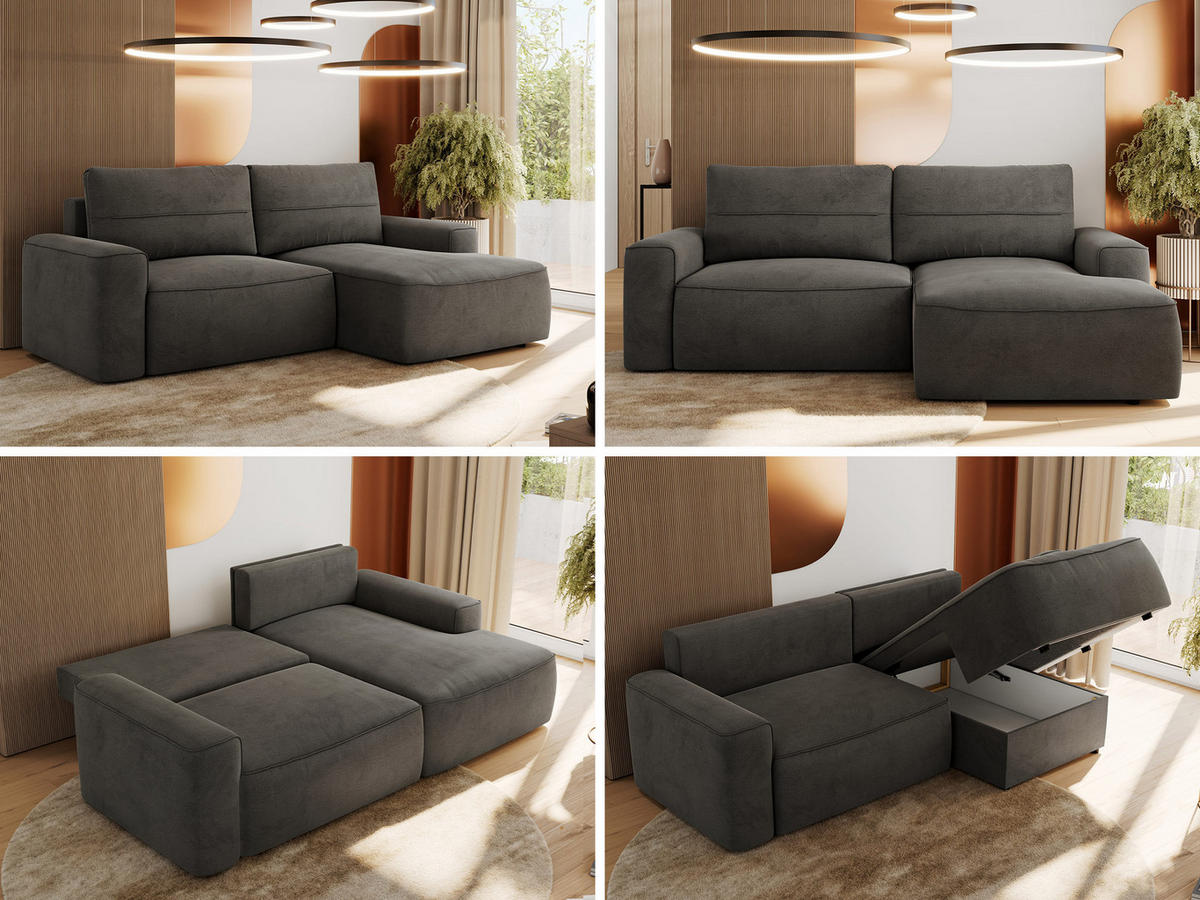 ECKSOFA BELLUNO L Dunkelgrau Velvet - Rechts - Dunkelgrau/Schwarz, Textil (233/144cm) - MKS