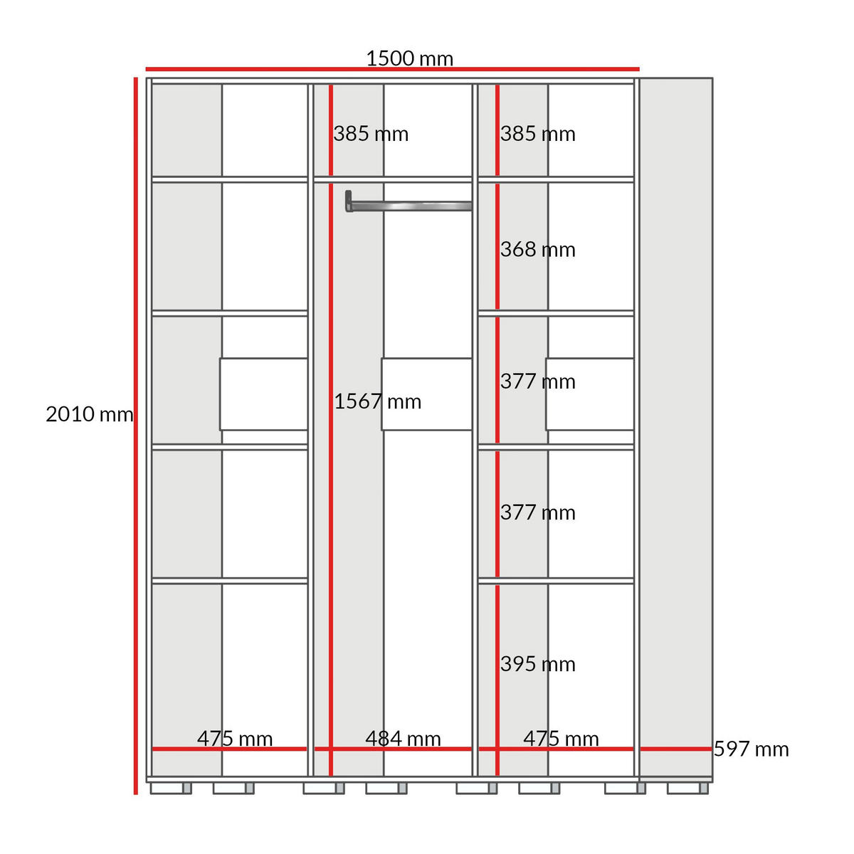 DREHTÜRENSCHRANK Napoli 3D 150 Kaschmir (schwarzer oder goldener Griff) - Kaschmir/Silberfarben, Holzwerkstoff/Kunststoff (150/35/60cm) - mzm24