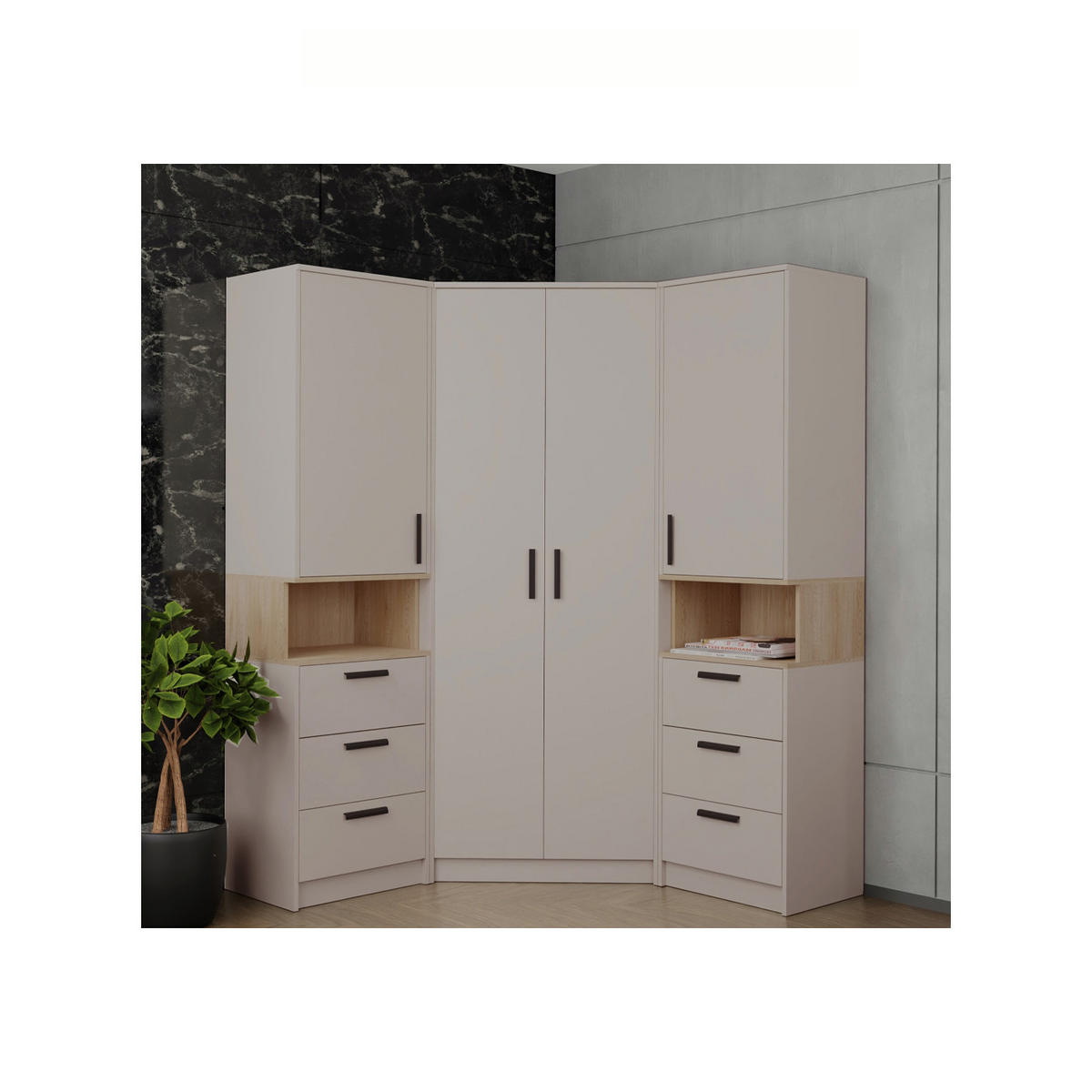 KLEIDERSCHRANK ECKSCHRANK G8/C CASHMERE 91/195/91 - Kaschmir/Schwarz, Holzwerkstoff/Kunststoff (91/195/91cm) - Marmex Möbel