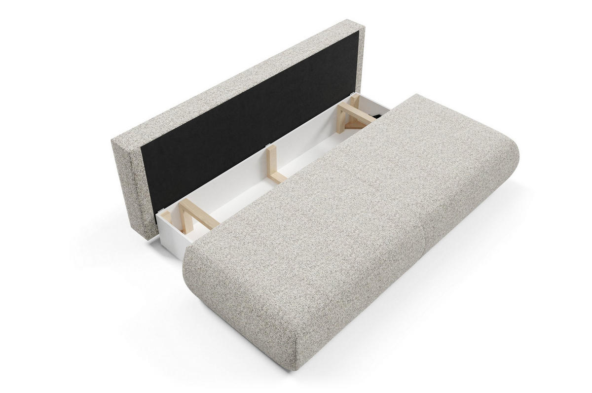 BETTSOFA DELTA Hellgrau Geflochtener Stoff mit Schlaffunktion - Hellgrau, Holz (214/74/100cm) - MASSENO