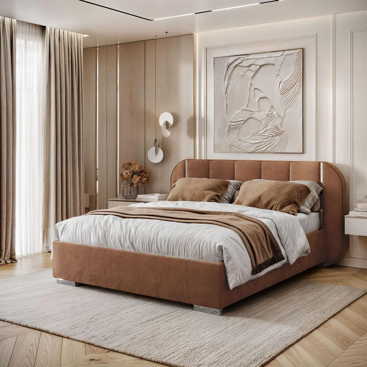 BETT AMARA SILVER 140x200 gepolstert mit Stauraum und Lattenrost, Royal Velvet 198 - Braun, Textil (140/200cm) - Lookway