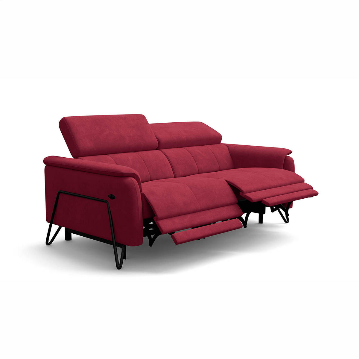 RELAXSOFA RODEN 3-Sitzer mit 2 Relax, rostrot, Veloursstoff - Rot, Holz/Textil (194/82/103cm) - Wozimo