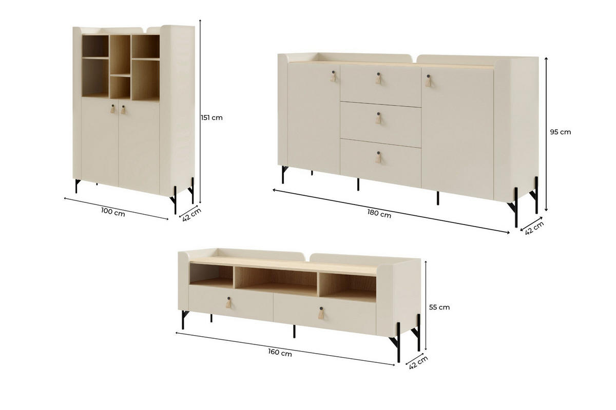 WOHNWAND SOVI A 3-teilig in Macadamia / Eiche Mavelie - Eichefarben/Beige, Holzwerkstoff (440/151/42cm) - Deine Möbel 24