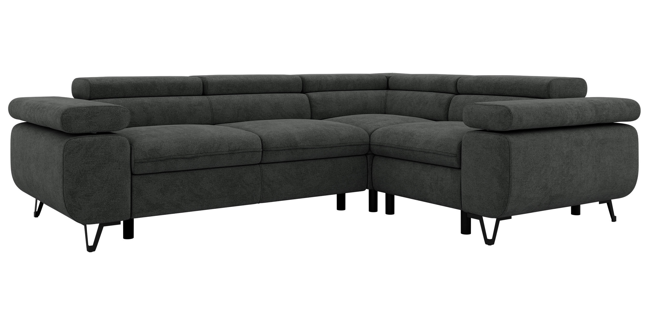 ECKSOFA ORSO L Dunkelgrau Stukture - Rechts Seite - Dunkelgrau/Schwarz, Textil/Metall (268/197cm) - MKS