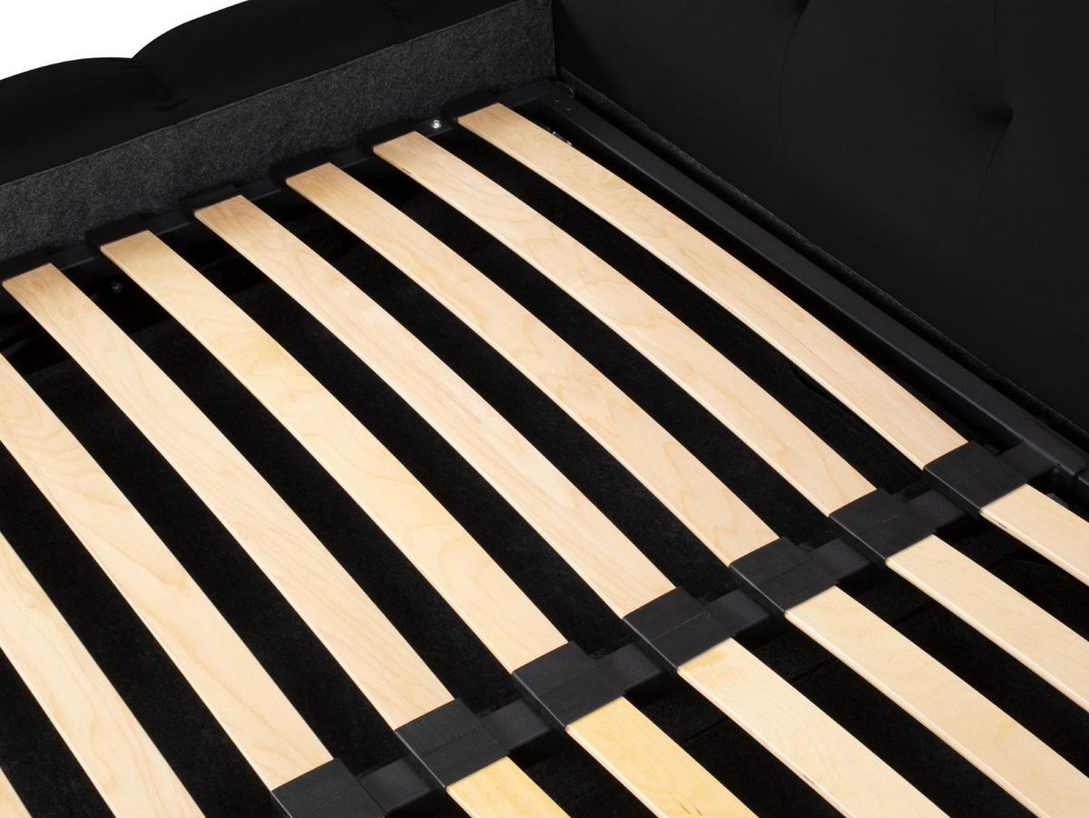 BETT mit Bettkasten und Doppelkopfteil Mamaia aus Samt schwarz 160x200cm - Schwarz, Textil (160/200cm) - Micadoni