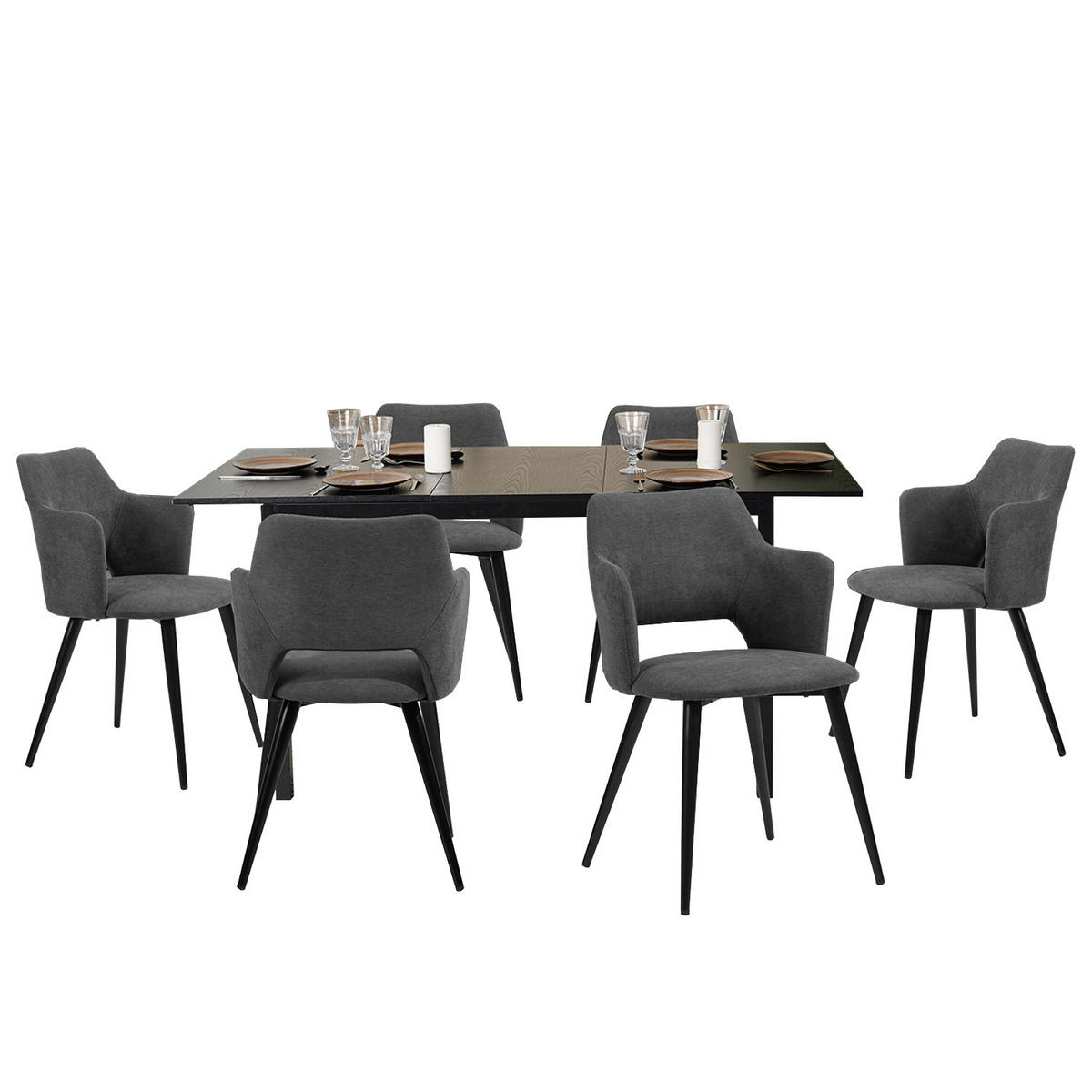 ESSGRUPPE mit 1 Tisch und 6 Stühlen in Grau - Multicolor, Textil (46/81/45cm) - Meubles Cosy