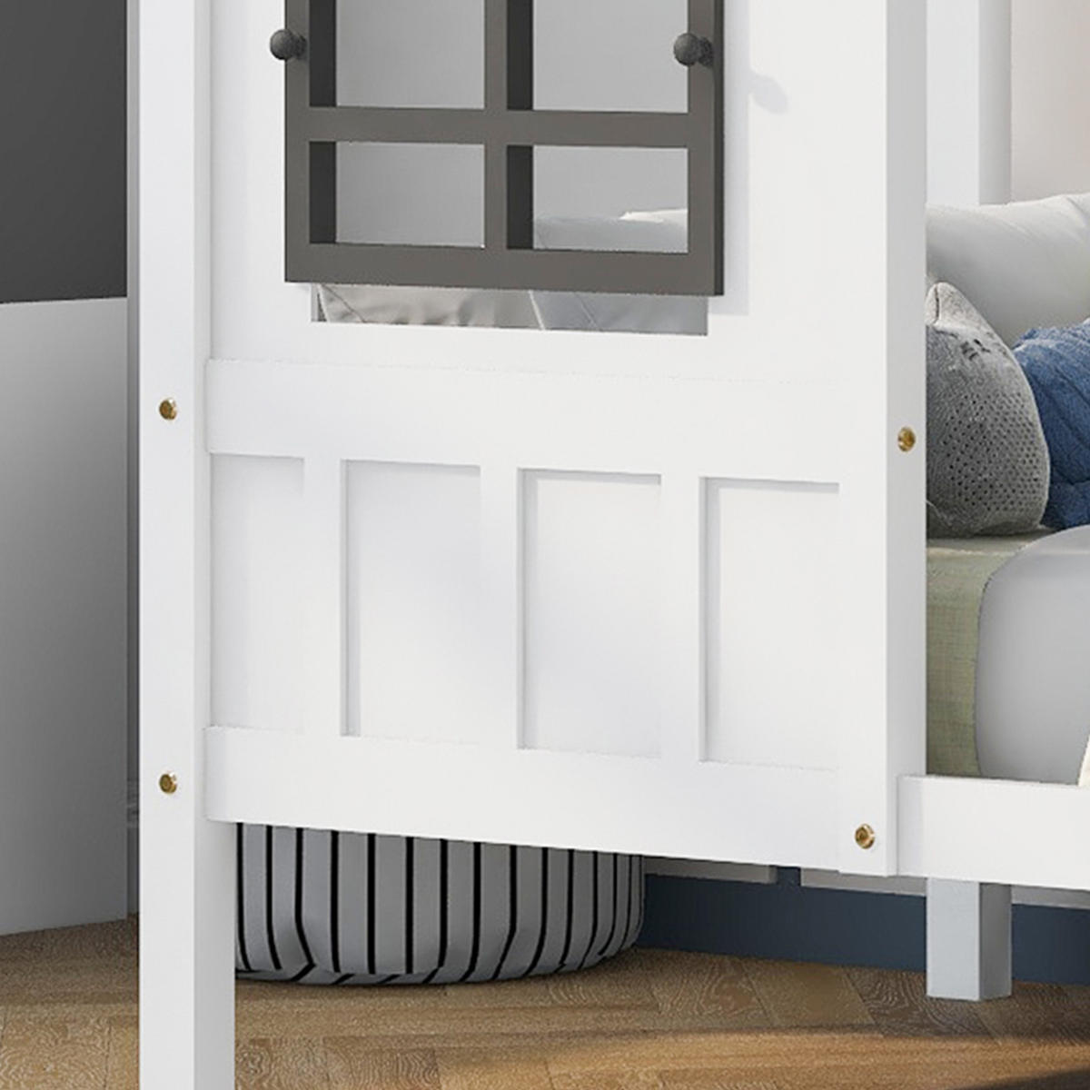 HAUSBETT 90/200 cm Weiß mit Fenstern und 2 Schubladen aus Kiefer und MDF - Weiß, Holz (90/200cm) - OKWISH