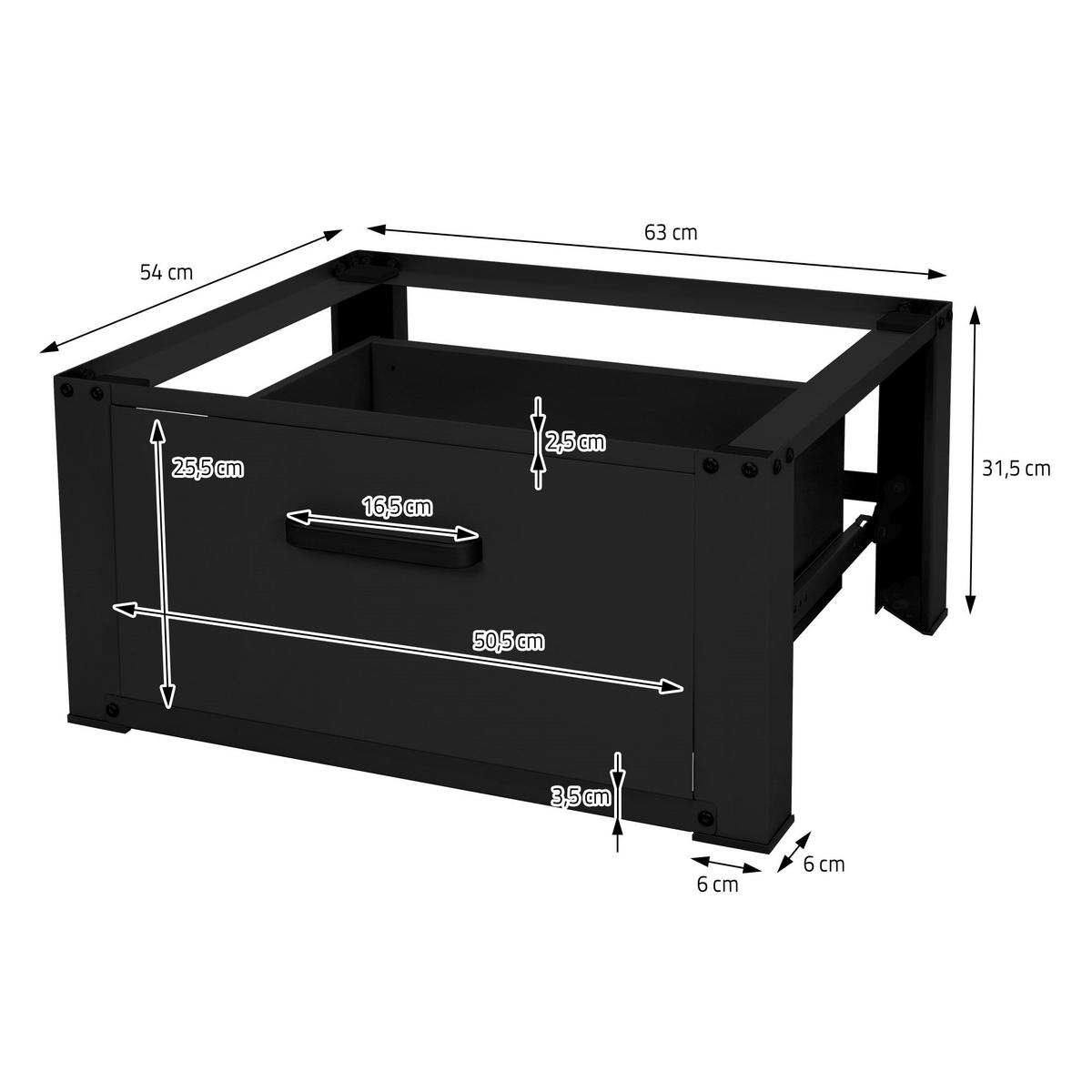 PODSTAVEC POD PRAČKU se zásuvkou 63x54cm černý z oceli - černá, kov (54/31.5/63cm) - ML-DESIGN