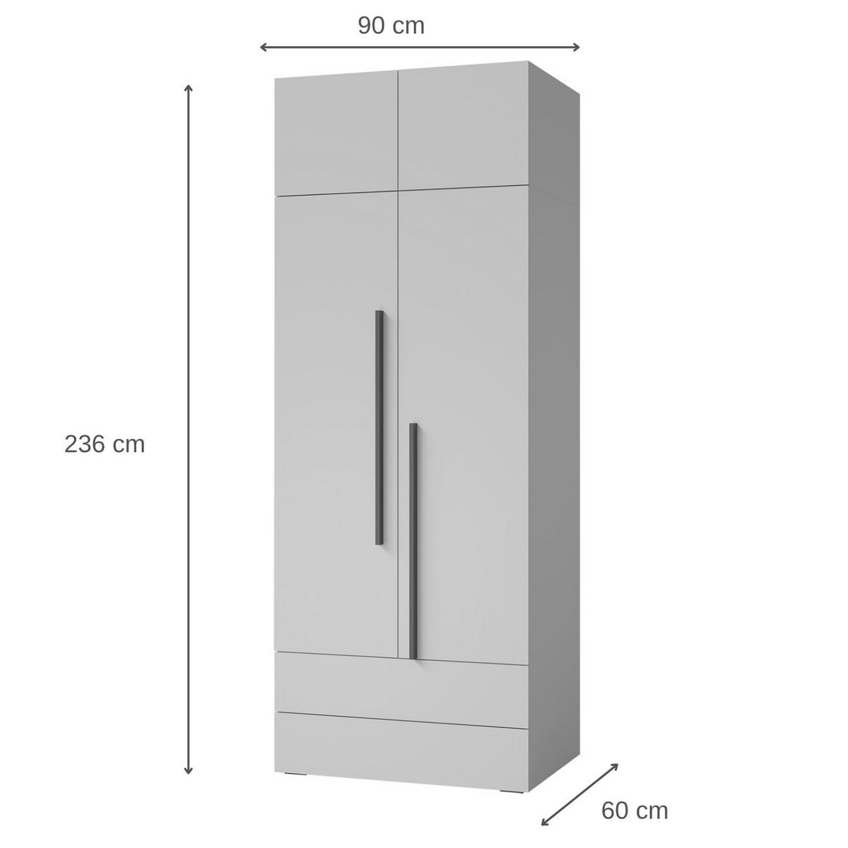 SKŘÍŇ S OTOČNÝMI DVEŘMI Largo s nástavcem, 2 dveřmi a 2 zásuvkami, do studentského pokoje, 90 cm, kašmír - kašmírová, kompozitní dřevo (90/236/60cm) - Beautysofa