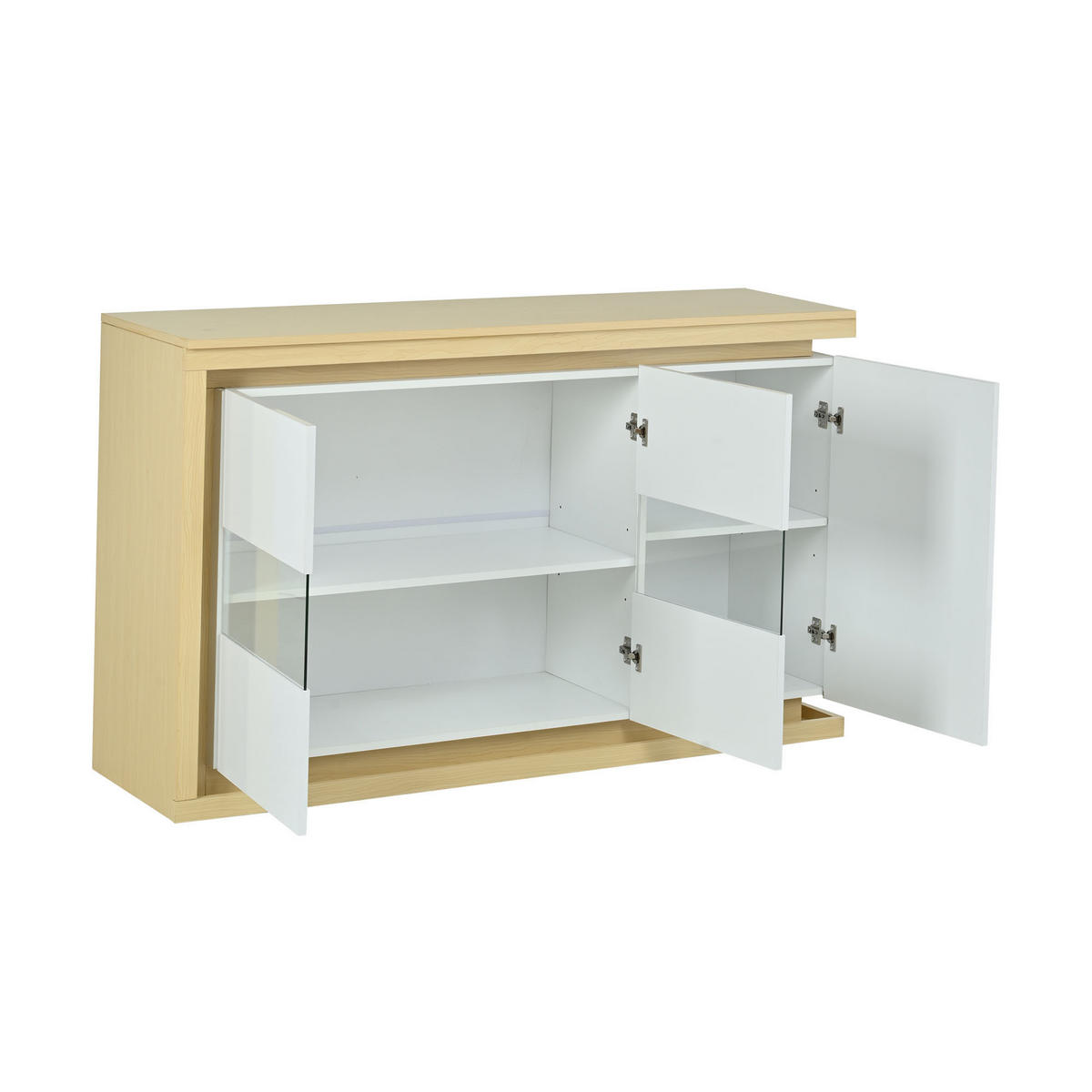 SIDEBOARD LED Hochglanz Glas 4 Fächer 140cm Modern Weiß - Weiß, Holzwerkstoff (140/84/40cm) - FLIEKS