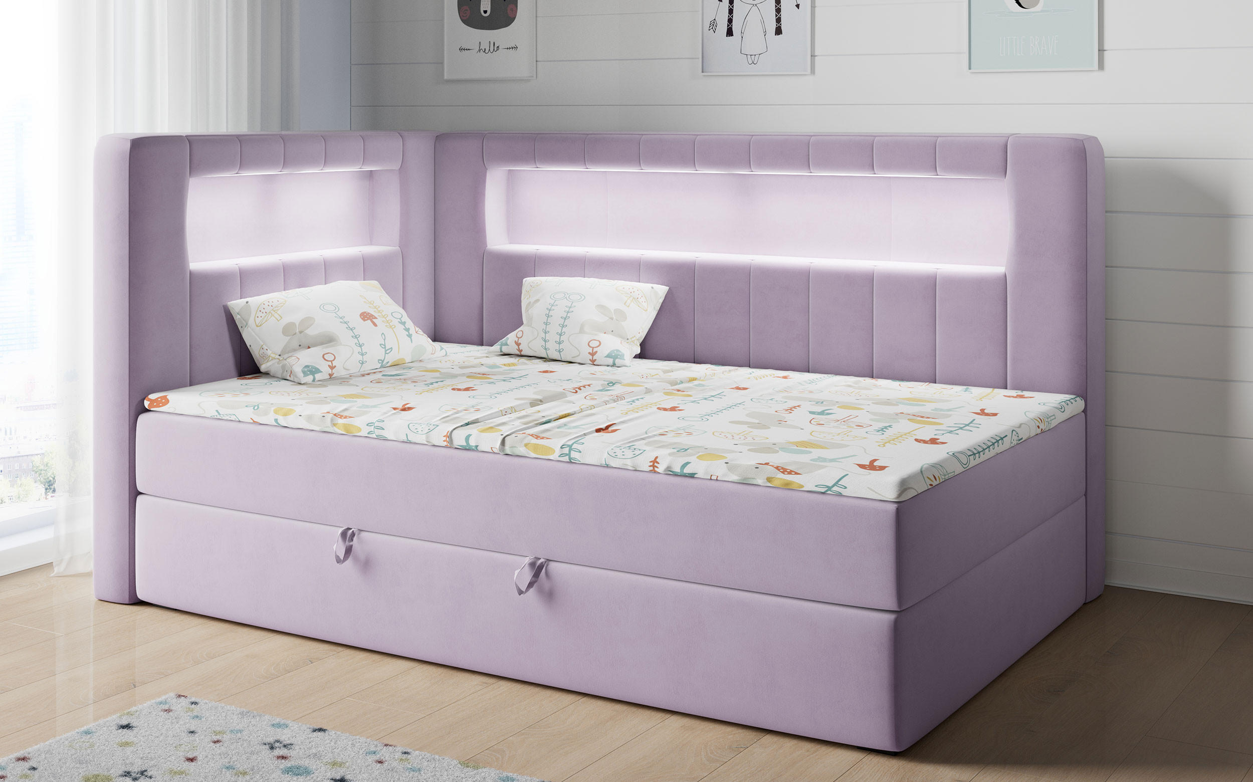 BOXSPRINGBETT JUNIOR GOLD 3 90/200 Violett - linke Seite - Violett, Holz/Textil (90/200cm) - MKS