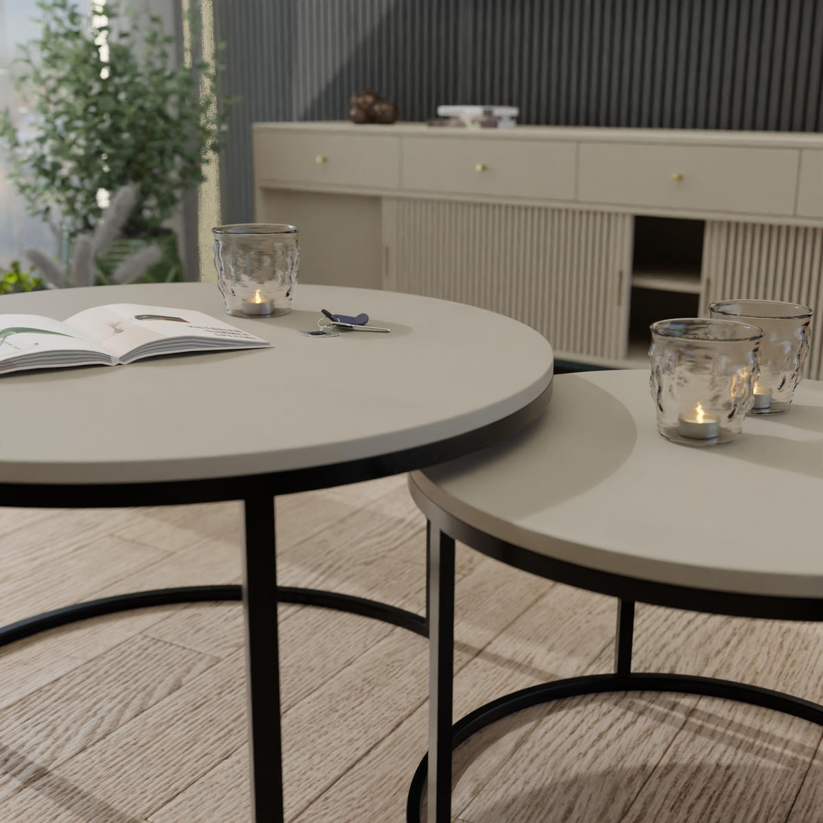 COUCHTISCH rund Groß, Kaschmir, Rahmen Schwarz - Kaschmir/Schwarz, Holzwerkstoff (80/80/48cm) - Idohome