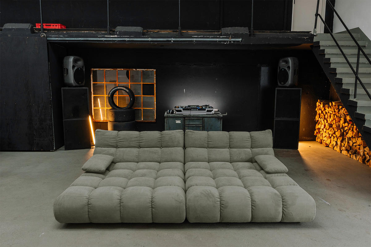 BIG SOFA VIVIEN Grün Cord - Schwarz/Olivgrün, Kunststoff/Textil (296/85/178cm) - KAWOLA