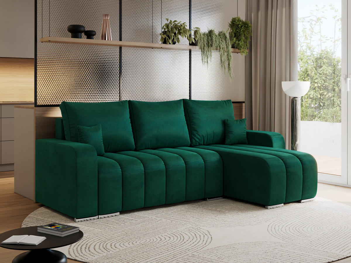 ECKSOFA KIRASSO L Dunkelgrün Velvet - Dunkelgrün/Grau, Textil (245/147cm) - MKS
