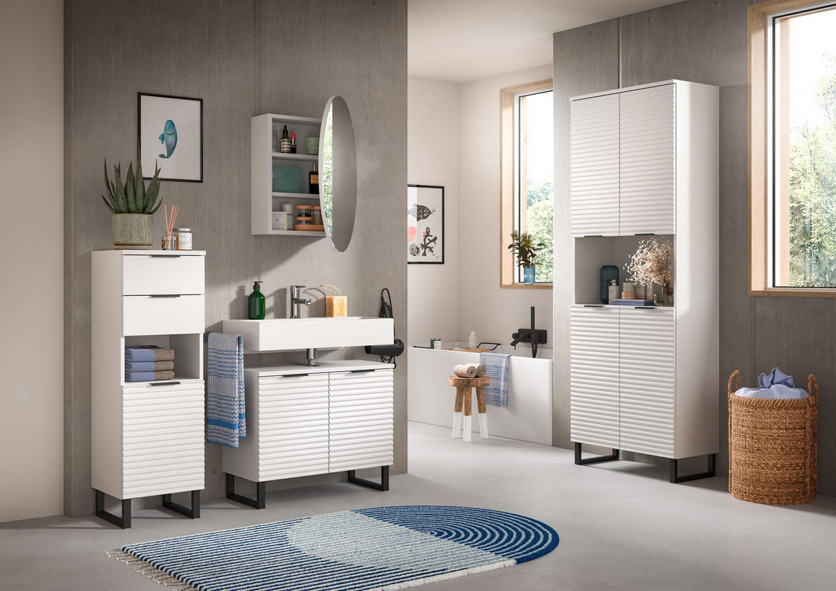 STANDSCHRANK RIFF (B/H/T: ca. 35/110/34 cm) in Weiß/weiß - Weiß, Holzwerkstoff (35/110/34cm)