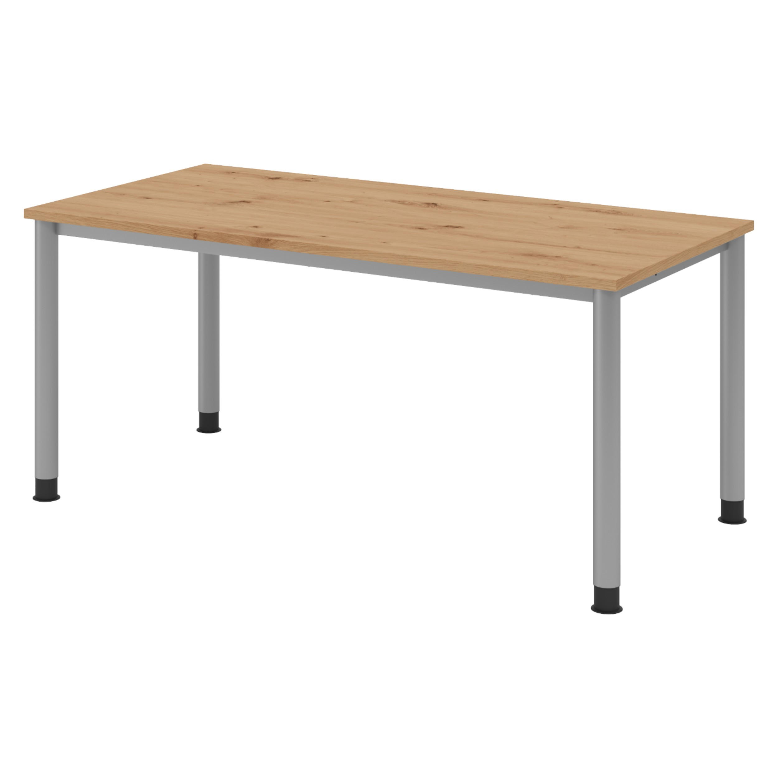 SCHREIBTISCH Serie-H Gestell: Silber 80/160/74 cm in Wildeiche - Wildeiche, Holzwerkstoff (80/160/74cm) - bümö