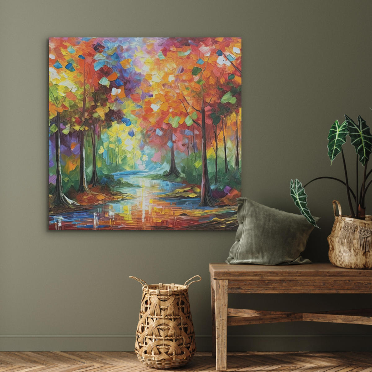 AKUSTIKBILD Landschaft - Wald - Farben - Natur Akustikpaneele 90x90 cm - Multicolor, Textil (90/90/0.9cm) - MuchoWow