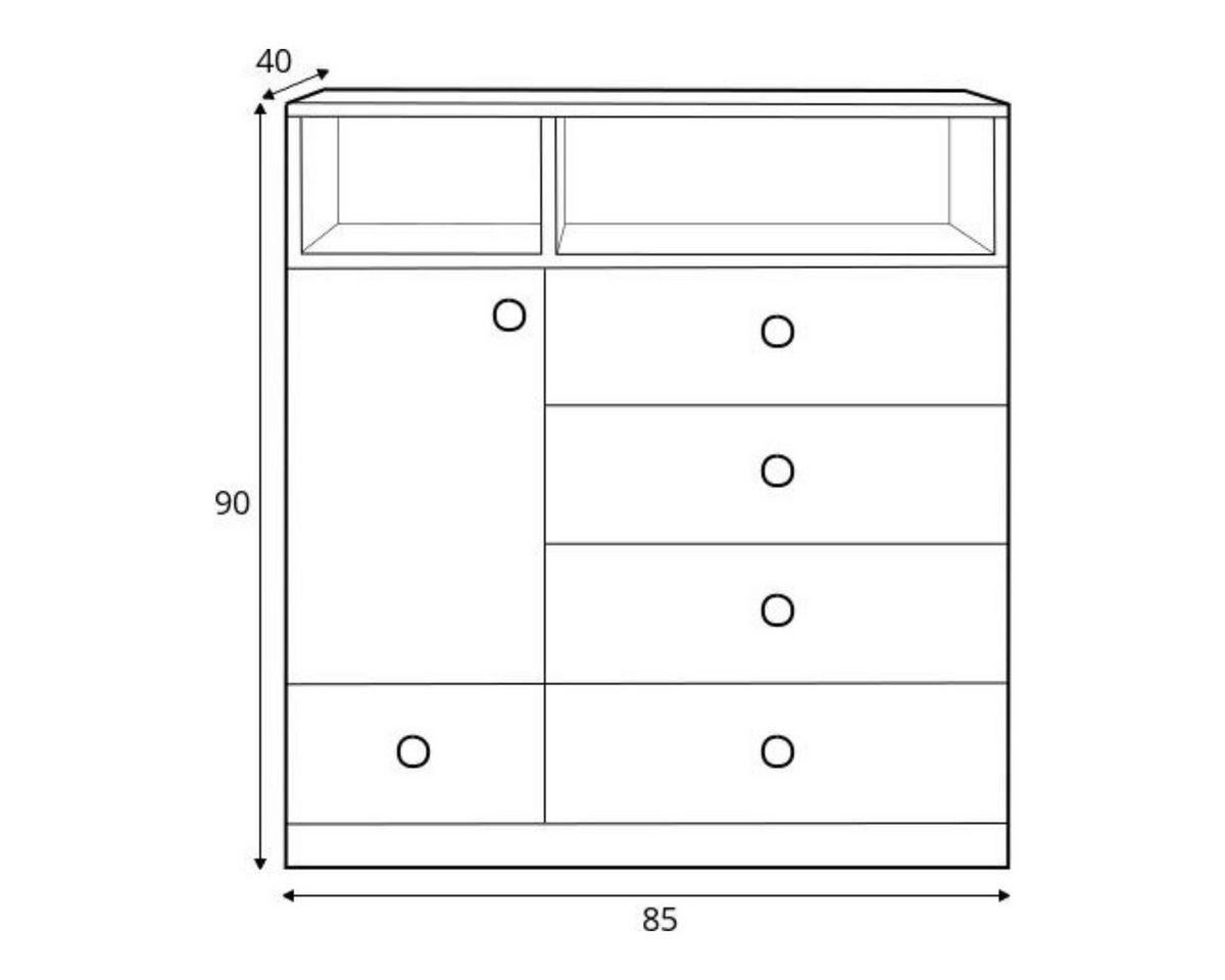 KINDERKOMMODE POKO 9 85/90/40 cm in Biskuiteiche / Weiß Lux / Grau - Eichefarben/Weiß, Holzwerkstoff (85/90/40cm) - Deine Möbel 24