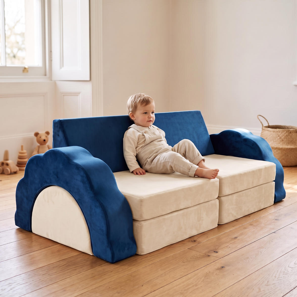 SPIELSOFA Blau Kinder 10-tlg.-Set modular - Multicolor, Kunststoff/Textil (150/47/65cm) - Relaxdays