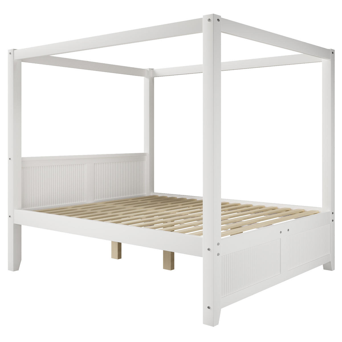 HIMMELBETT 140x200 cm mit dekorativem Dachrahmen, Weiß - Weiß, Holz (140/200cm) - KOMHTOM