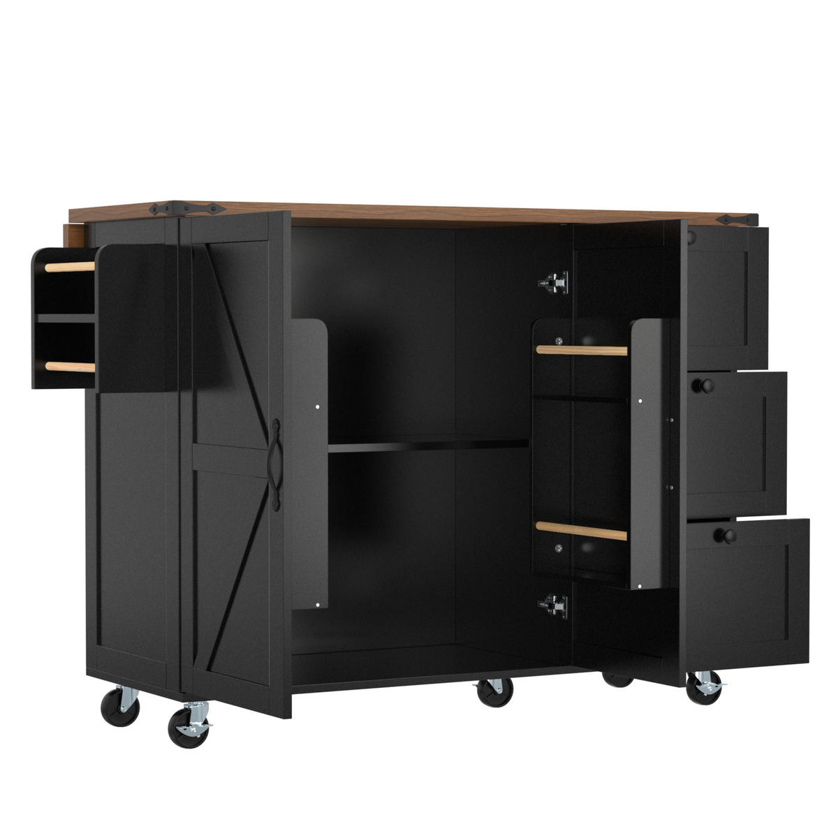 KÜCHENINSEL 140/45/92,5 cm schwarz aus MDF mit Klappplatte - Schwarz, Holzwerkstoff (140/92.5/45cm) - OKWISH