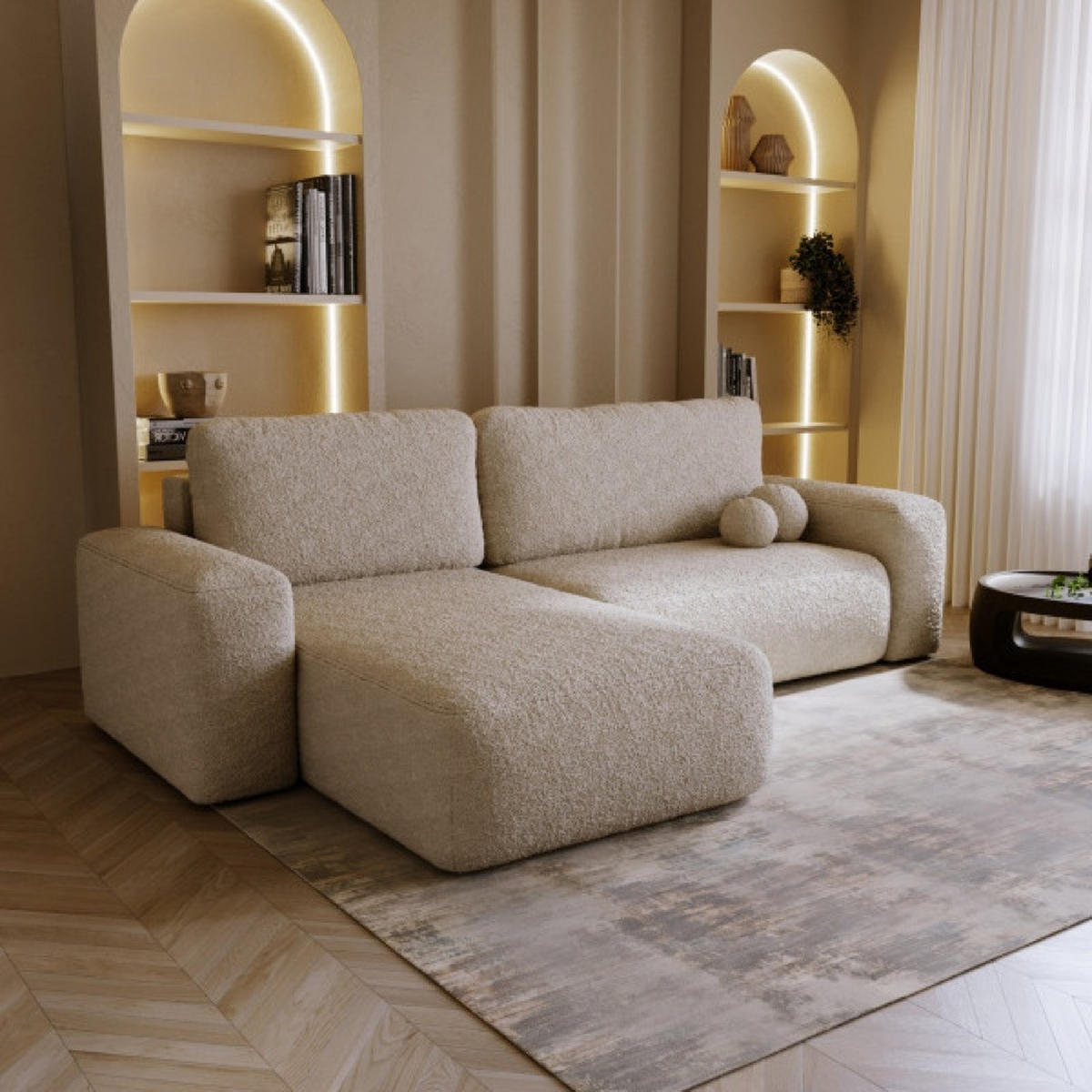 ECKSOFA Hellbeige ILO Mit Schlaffunktion Und Bettkasten - Beige, Textil (282/177cm) - Sepro Meble