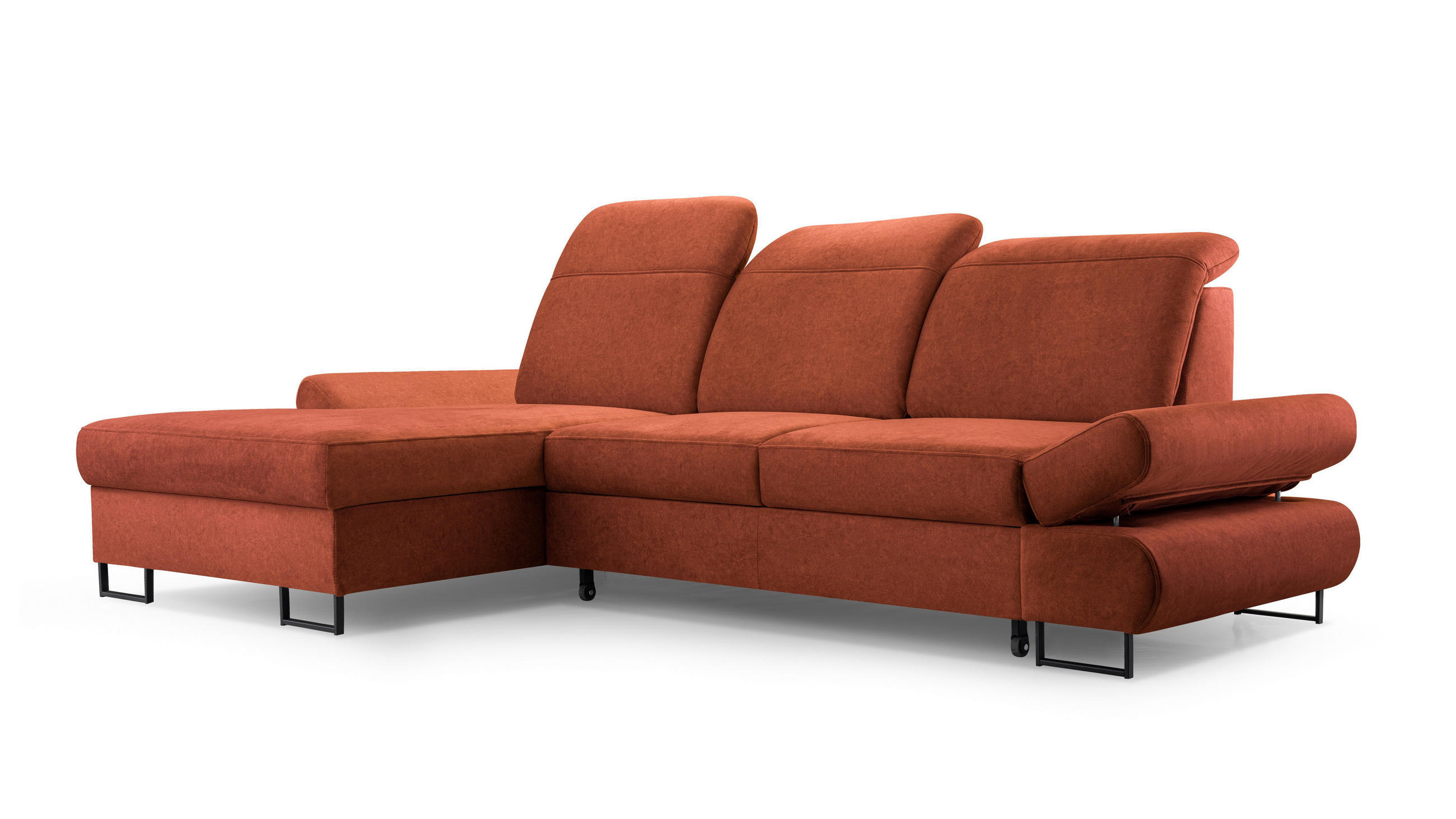 ECKSOFA NANO Orange Velours-Stoff mit Schlaffunktion - Orange, Holz (265/156cm) - MASSENO