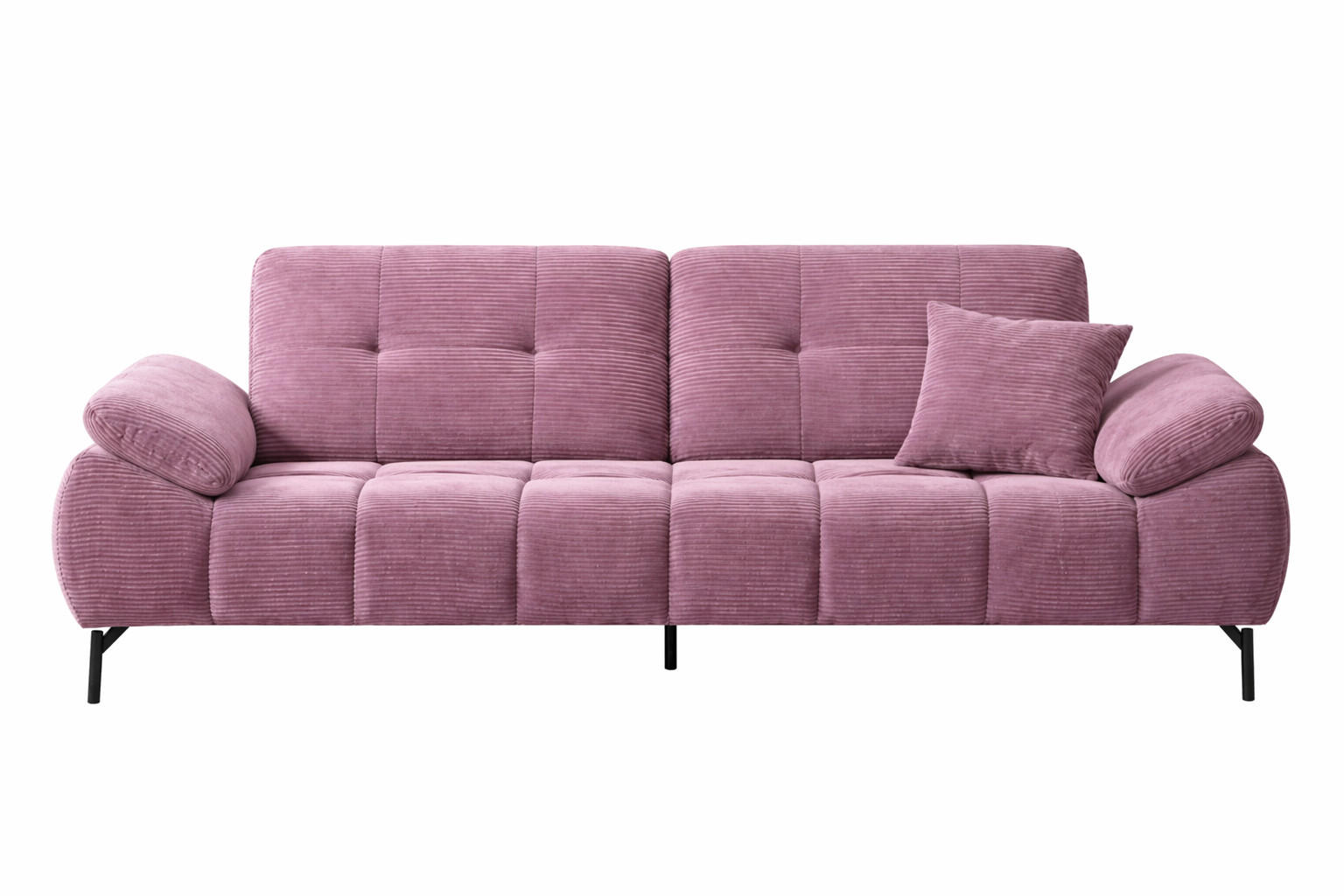 BIG Sofa Tiko Cord 245cm - Dunkelrosa/Schwarz, Holz/Metall (245/97/100cm) - Möbeldreams