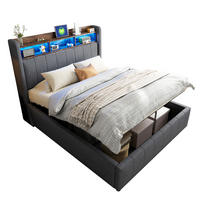 POLSTERBETT 140/200 cm Grau mit LED-Beleuchtung, Stauraum und USB- und Type-C-Anschlüssen - Grau, Textil (140/200cm) - Flora Grace