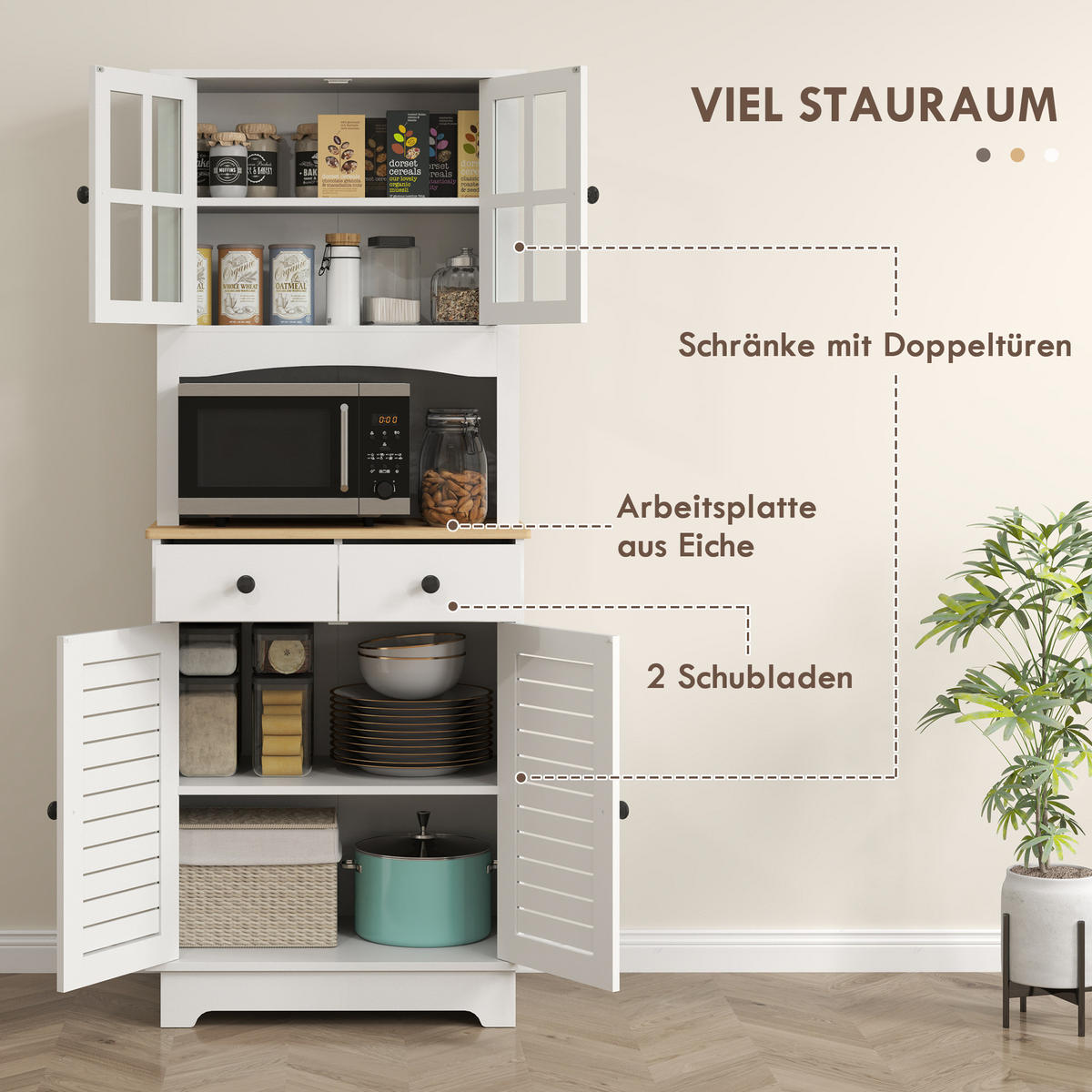 KÜCHENSCHRANK, Hochschrank mit Schränken, Küchenbuffet mit verstellbaren Ablagen - Schwarz/Weiß, Holzwerkstoff/Metall (39.5/170/68cm) - HOMCOM