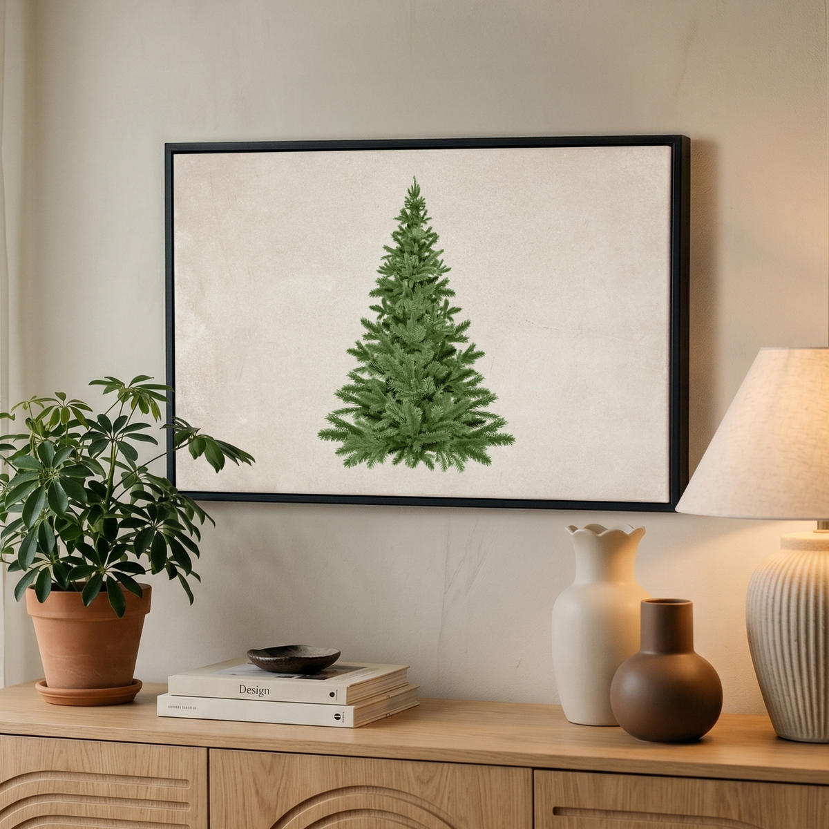 LEINWAND Bilder mit Rahmen - Weihnachtsbaum - Grün - Weihnachten - Feiertage - 60x40 - Olivgrün, Textil (60/40cm) - MuchoWow