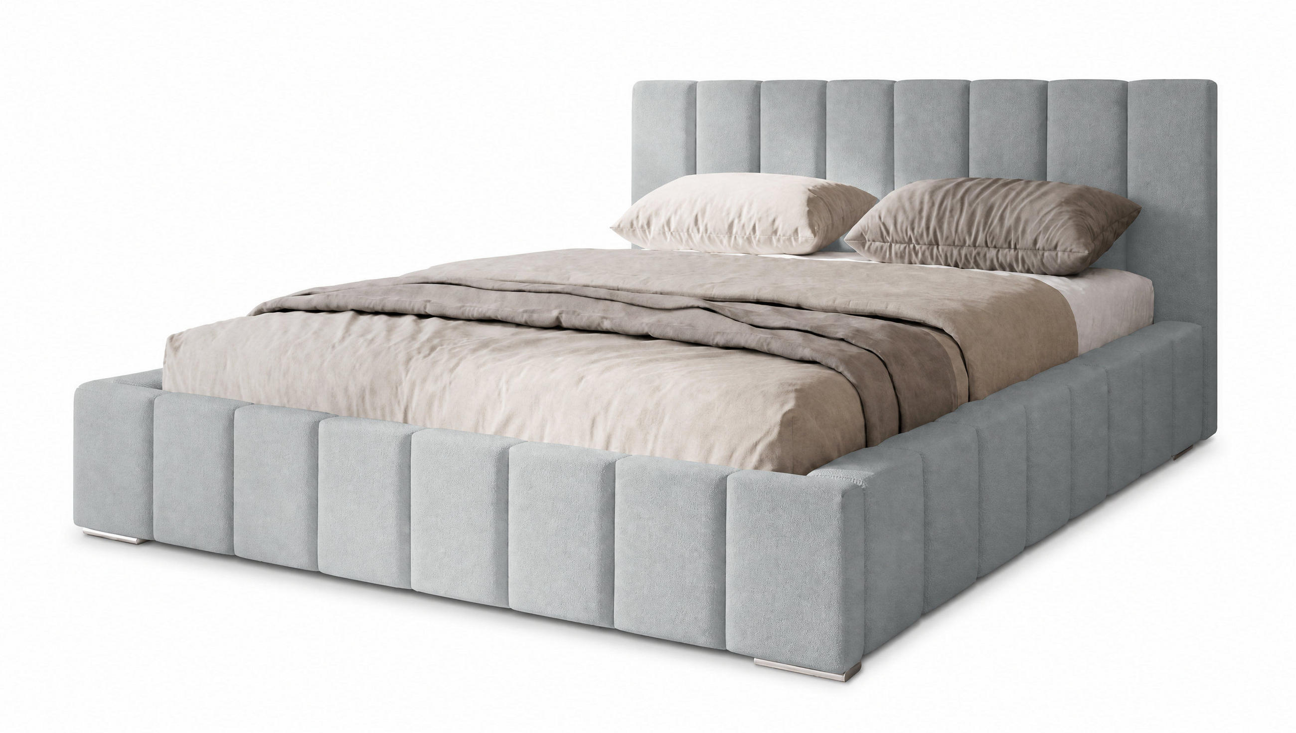 MARPUR Polsterbett MENOS 180x200 cm mit Bettkasten und Lattenrost, Veloursstoff Grau - Chromfarben/Grau, Holz/Holzwerkstoff (180/200cm) - Marpur