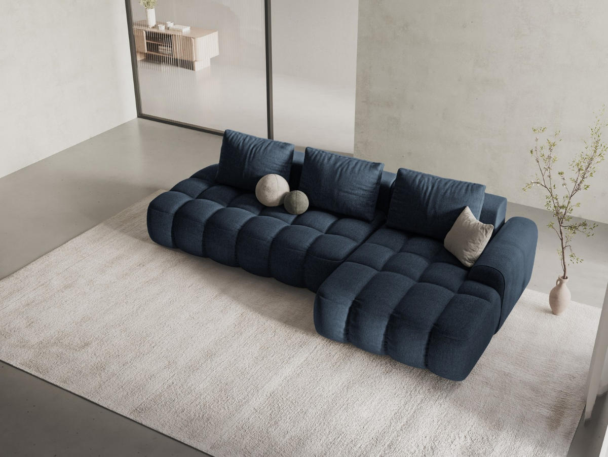 AUSKLAPPBARES-ECKSOFA rechts mit Container Linz aus strukturiertem Stoff dunkelblau 3 Sitzplätze - Dunkelblau, Textil (142/275cm) - Cosmopolitan Design