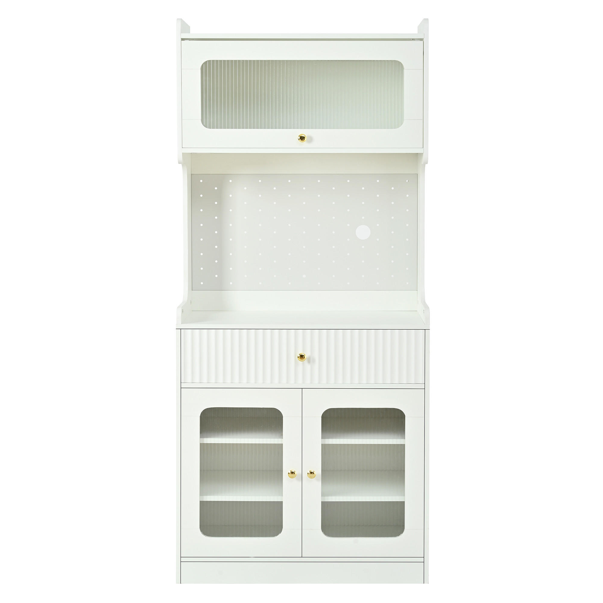 BUFF&Eacute;SK&Aring;P i vit Highboard med LED och justerbara hyllor, B80/D40/H180 cm 180/80/40 cm