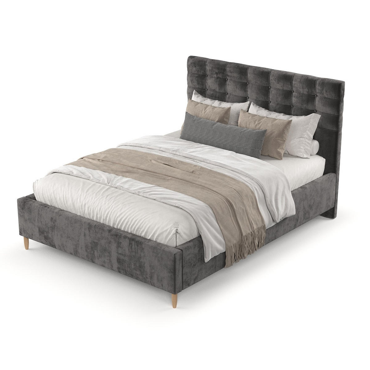 POLSTERBETT Soma 180/200 cm Anthrazit im Lotta Stoff - Anthrazit/Naturfarben, Holz/Holzwerkstoff (180/200cm) - AltaBeds