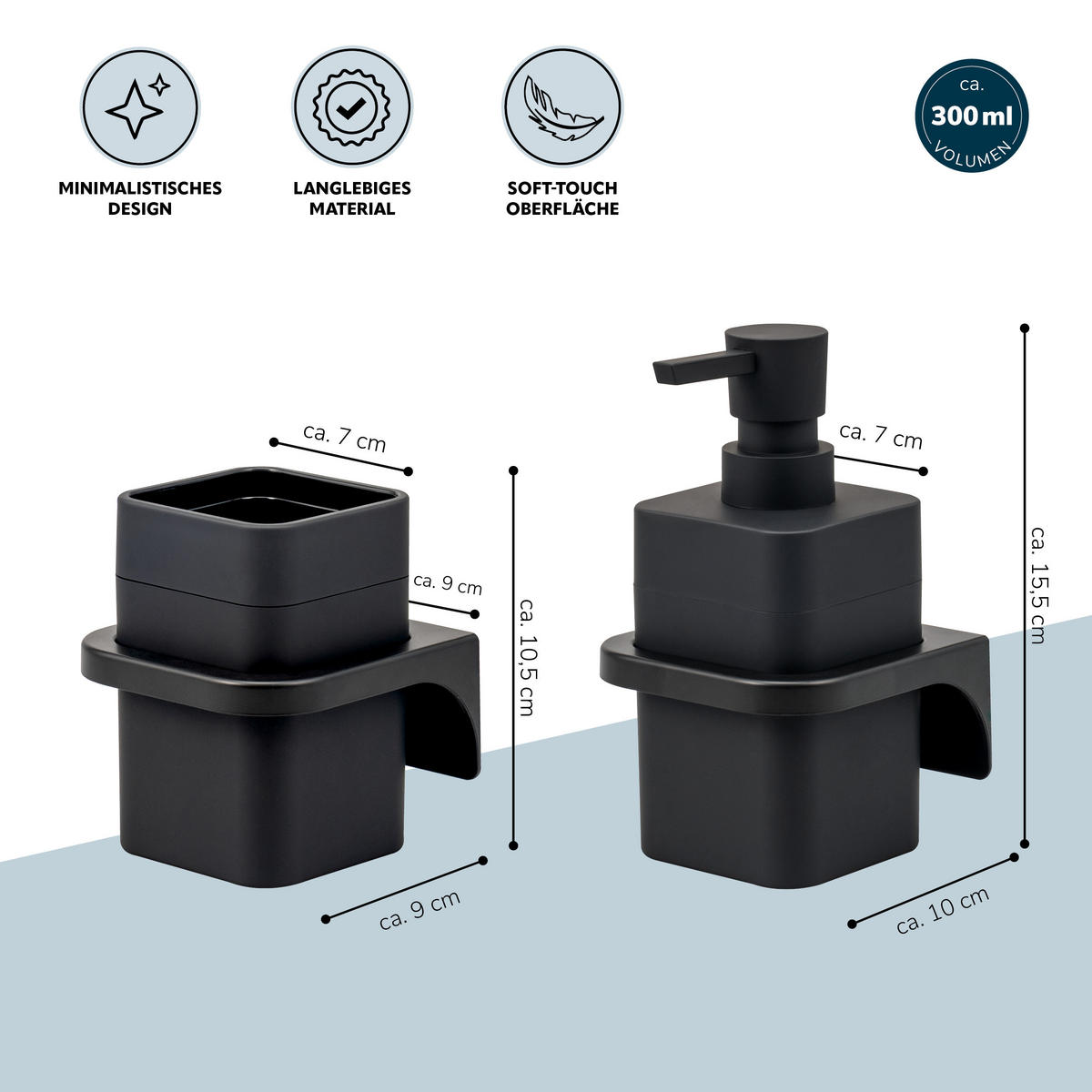 BADACCESSOIRESET SAVONA Softtouch (2er-Set) - Schwarz, Kunststoff (7/15.5/8.5cm) - bremermann