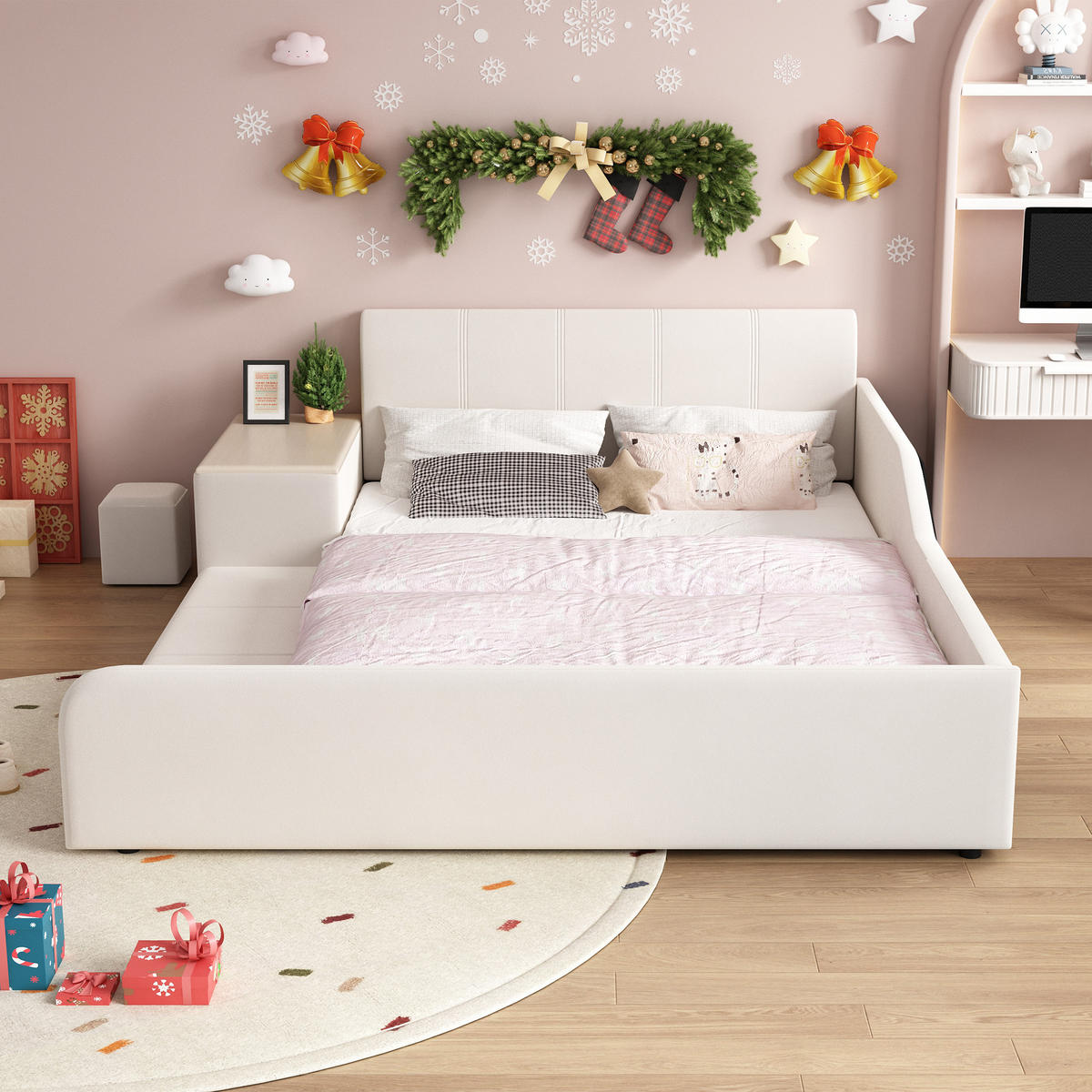 KINDERBETT 140x200 cm Tisch Samt weiß - Weiß, Textil (140/200cm) - LEBENLANG