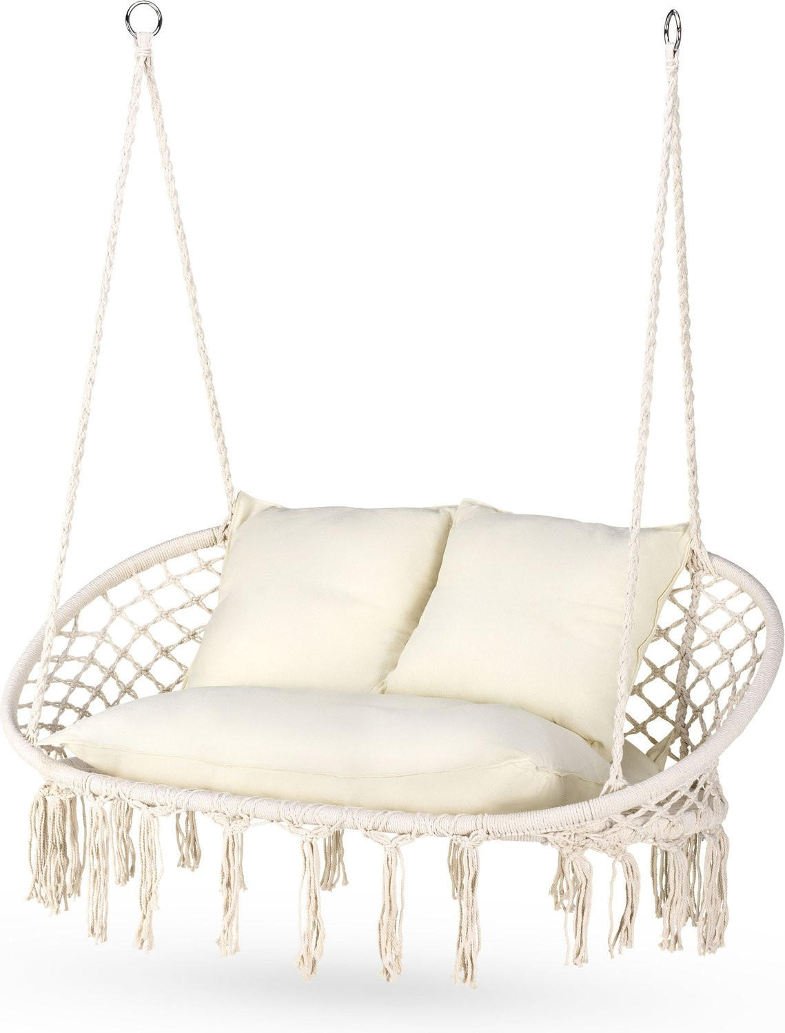 HÄNGESESSEL für 2 Personen 130/75/37 cm, bis 200 kg - Beige, Textil/Metall (130/37/75cm) - Outtec