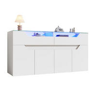 SIDEBOARD 140/40/70 cm weiß aus MDF mit Glasplatte und LED - Weiß, Holzwerkstoff (140/70/40cm) - OKWISH