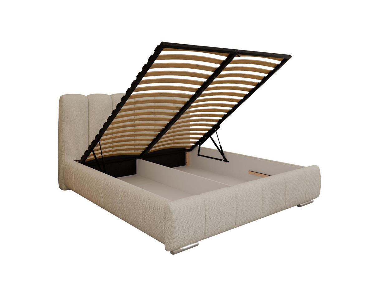 POLSTERBETT ZAIRA 160 x 200 cm mit Bettkasten und Lattenrost, 7-Zonen-Taschenfederkernmatratze CIRA (24 cm) – Hellbeige - Beige, Holz (140/206cm) - Panda Möbel