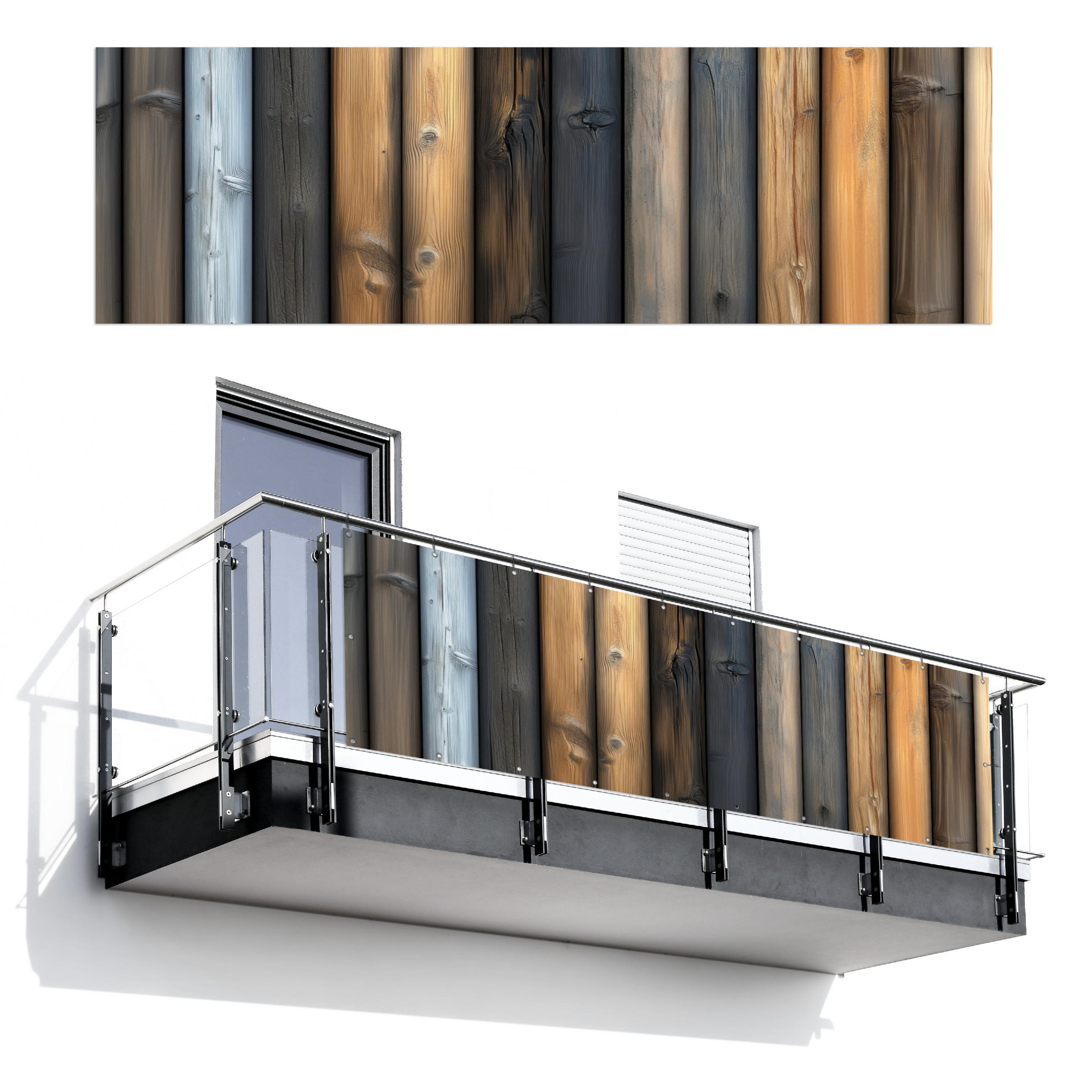 BALKON-SICHTSCHUTZ Holz - Dielen - Gemischt - Teakfarben, Kunststoff (300/95cm) - MuchoWow